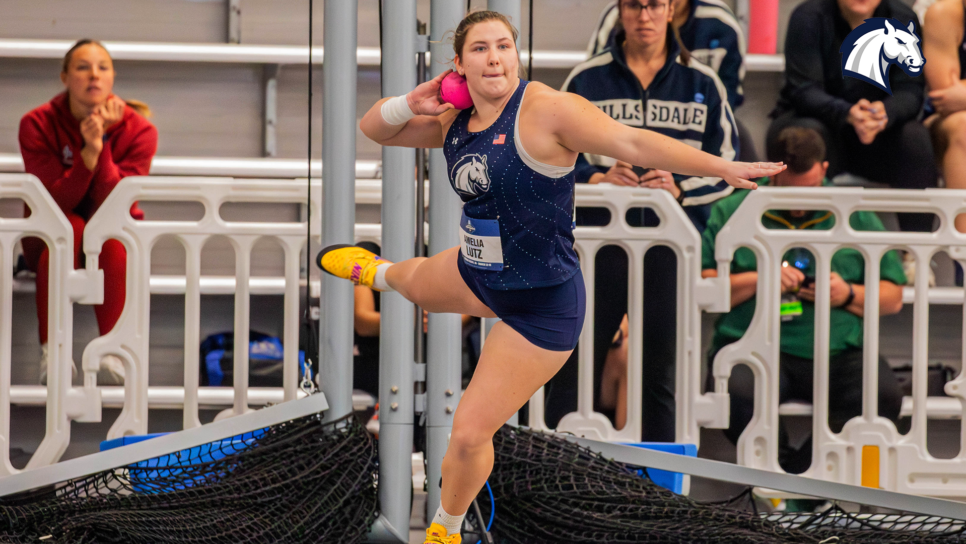 Hillsdale's Amelia Lutz competes in the shot put at the 2026 NCAA DII Indoor Championships in Virginia Beach.