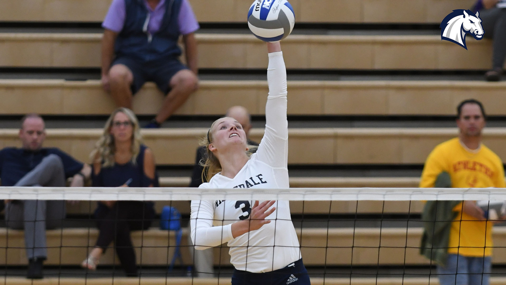 Hillsdale's Paige VanderWall goes for a kill attempt against Concordia-St. Paul in a match taking place in the 2018 season.