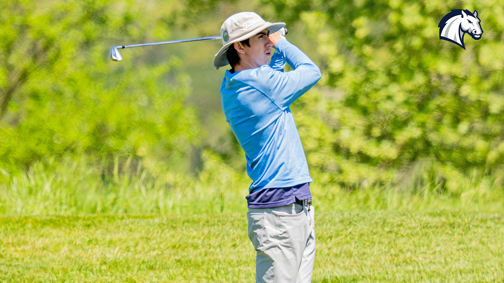Hillsdale's Robert Thompson hits an approach shot during the 2026 G-MAC Championships at BelTerra Golf Resort on April 20.