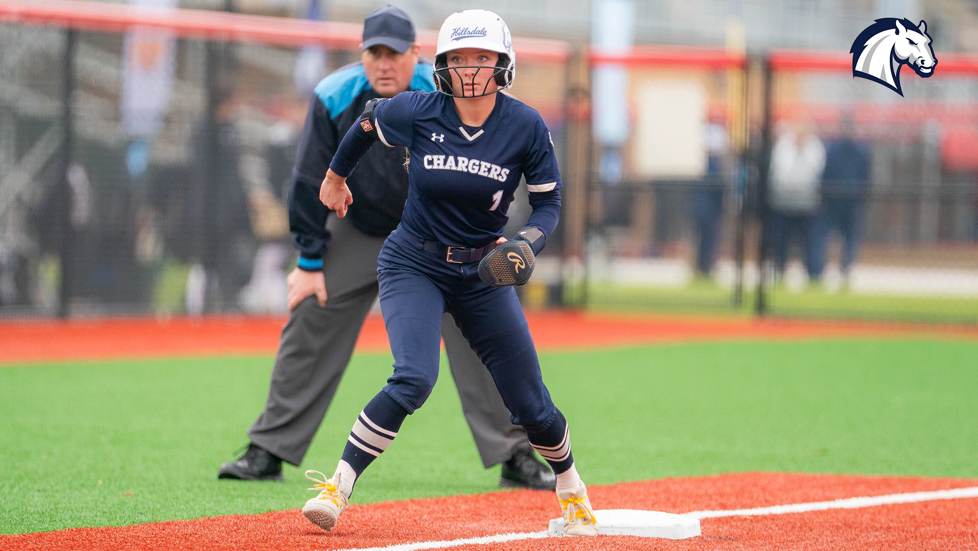 Hillsdale's Emma Sather runs the bases during Hillsdale's 2026 G-MAC Tourney game against Findlay on April 29.