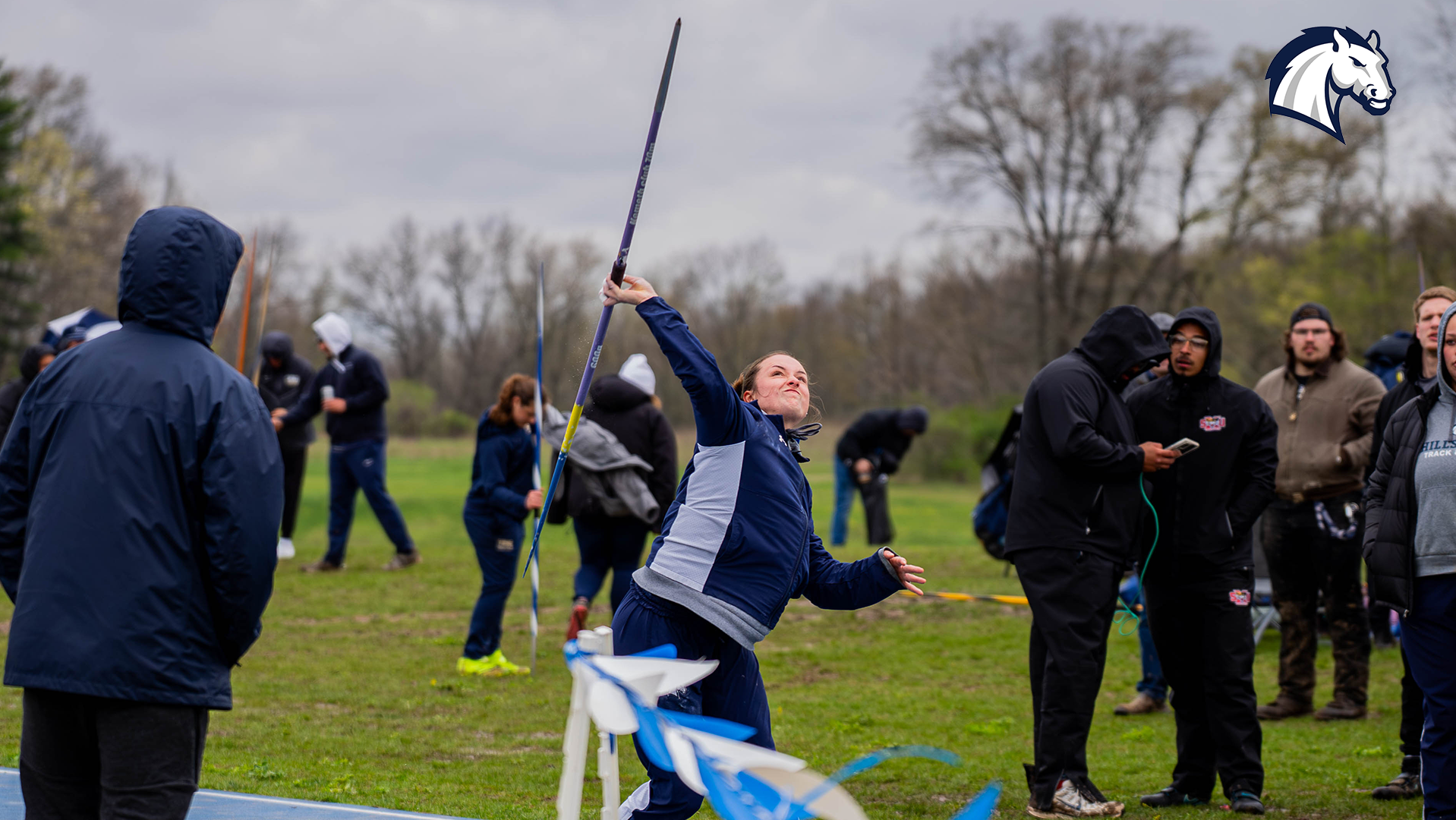 Hillsdale's Devan Foster throws the javelin at the 2026 GINA Relays.