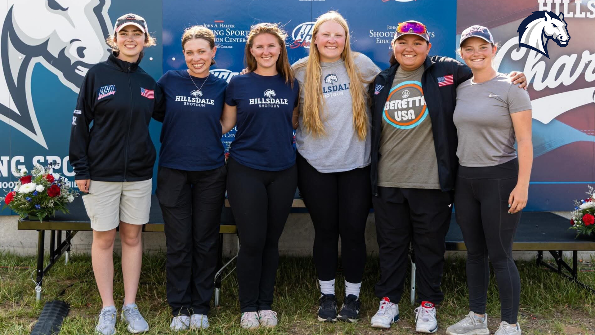 Hillsdale shotgun team members pose for a photo at the 2026 USA Shooting National Shotgun Championships held at the Halter Shooting Sports Center in May.