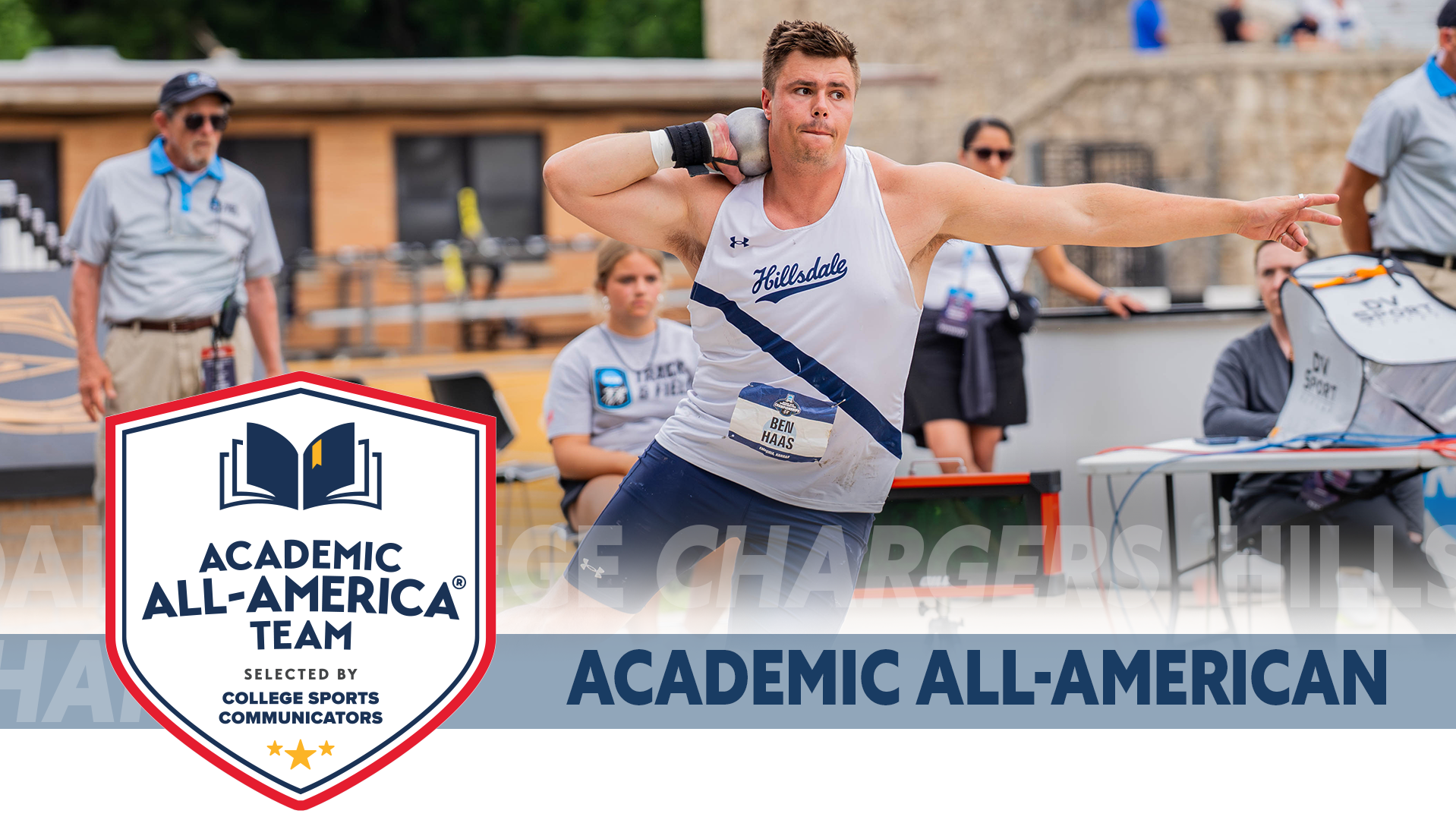 Hillsdale's Ben Haas competes in the shot put at the 2026 NCAA DII Outdoor Championships in Emporia, Kansas.