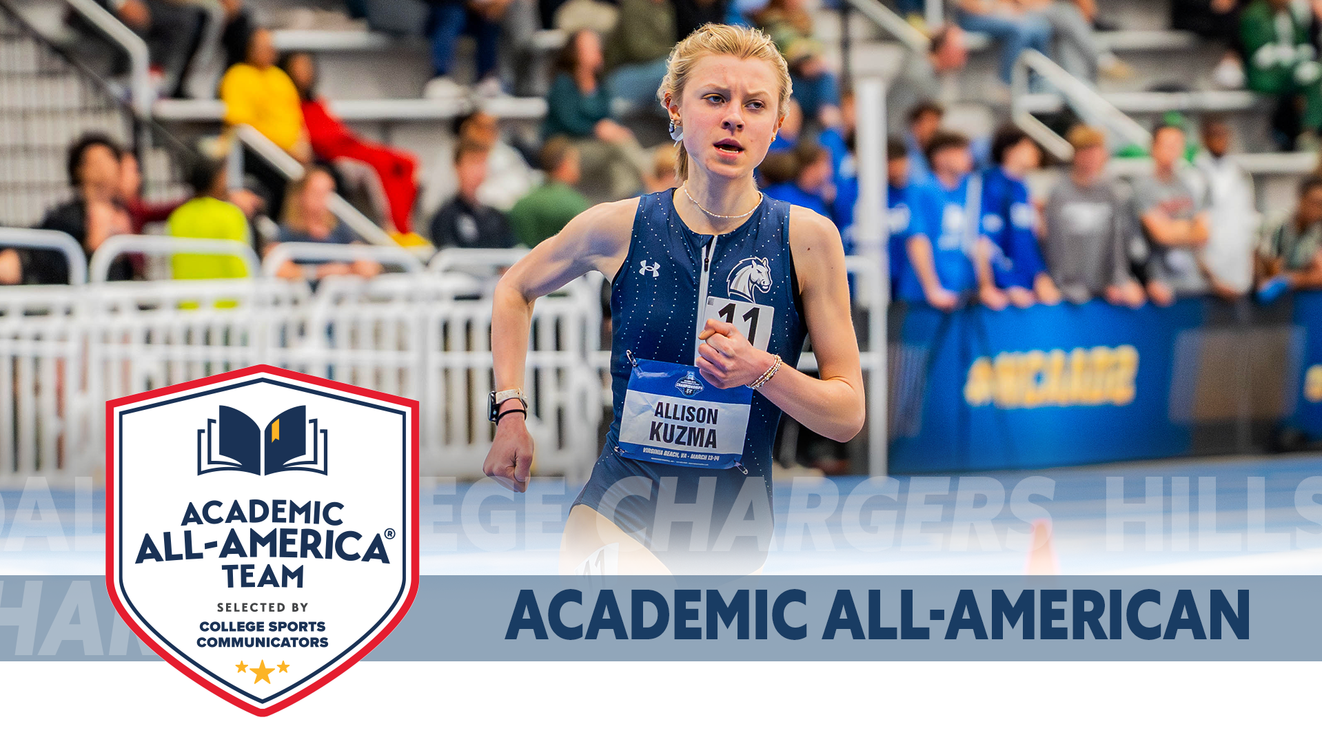 Allison Kuzma competes in the women's 3,000m run at the 2026 NCAA DII Indoor Championships in Virginia Beach, Virginia.