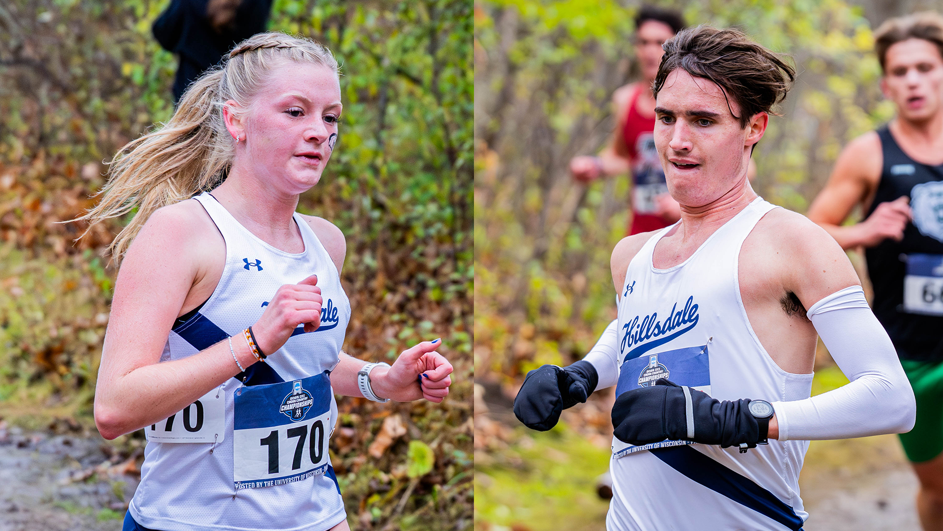 Chargers Eleanor Clark (left) and Will Winsor (right) return for the Hillsdale College cross country teams in the fall of 2026.