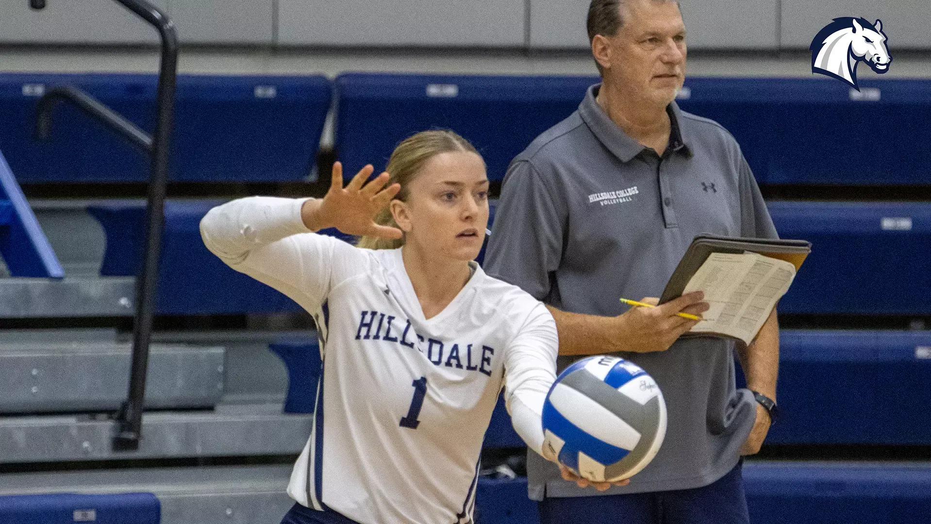 Hillsdale's Ella Byrum serves against Ashland on Saturday, Sept. 19, 2026.