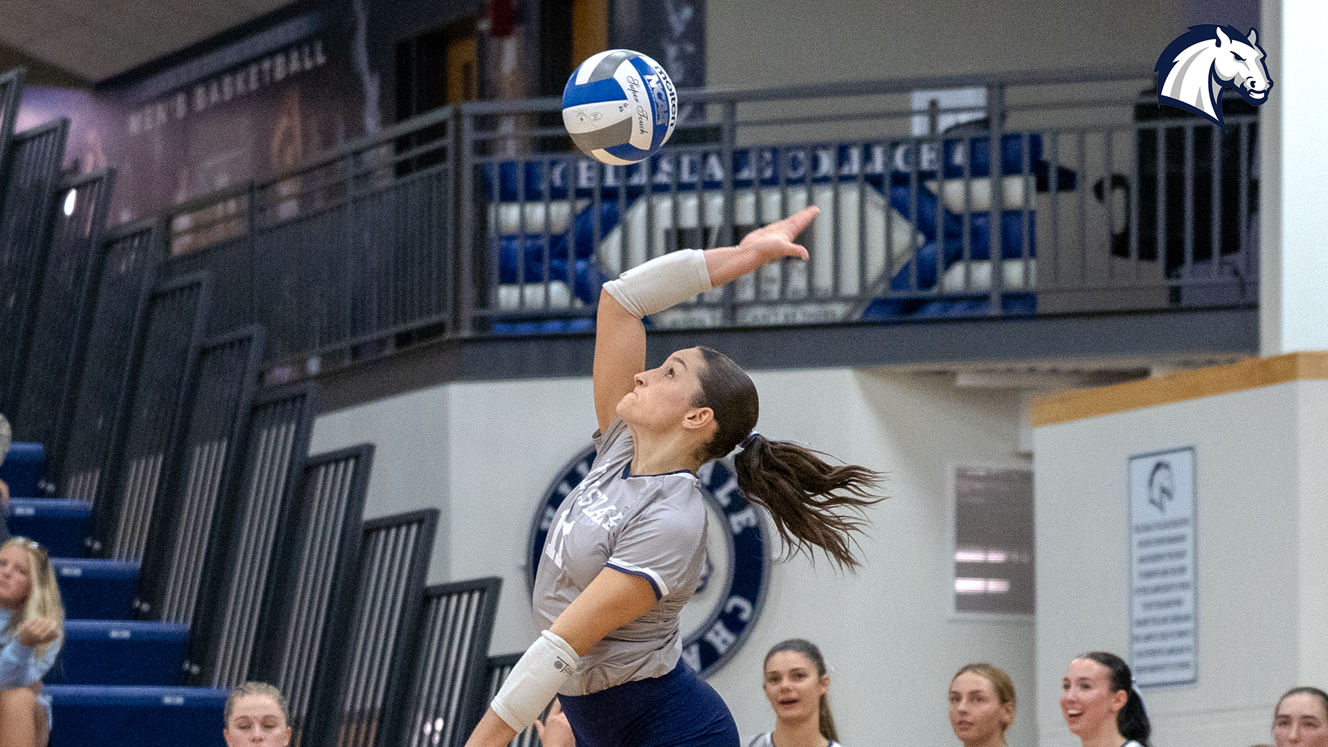 Hillsdale's Madison Geer serves against Thomas More on Sept. 26, 2026.