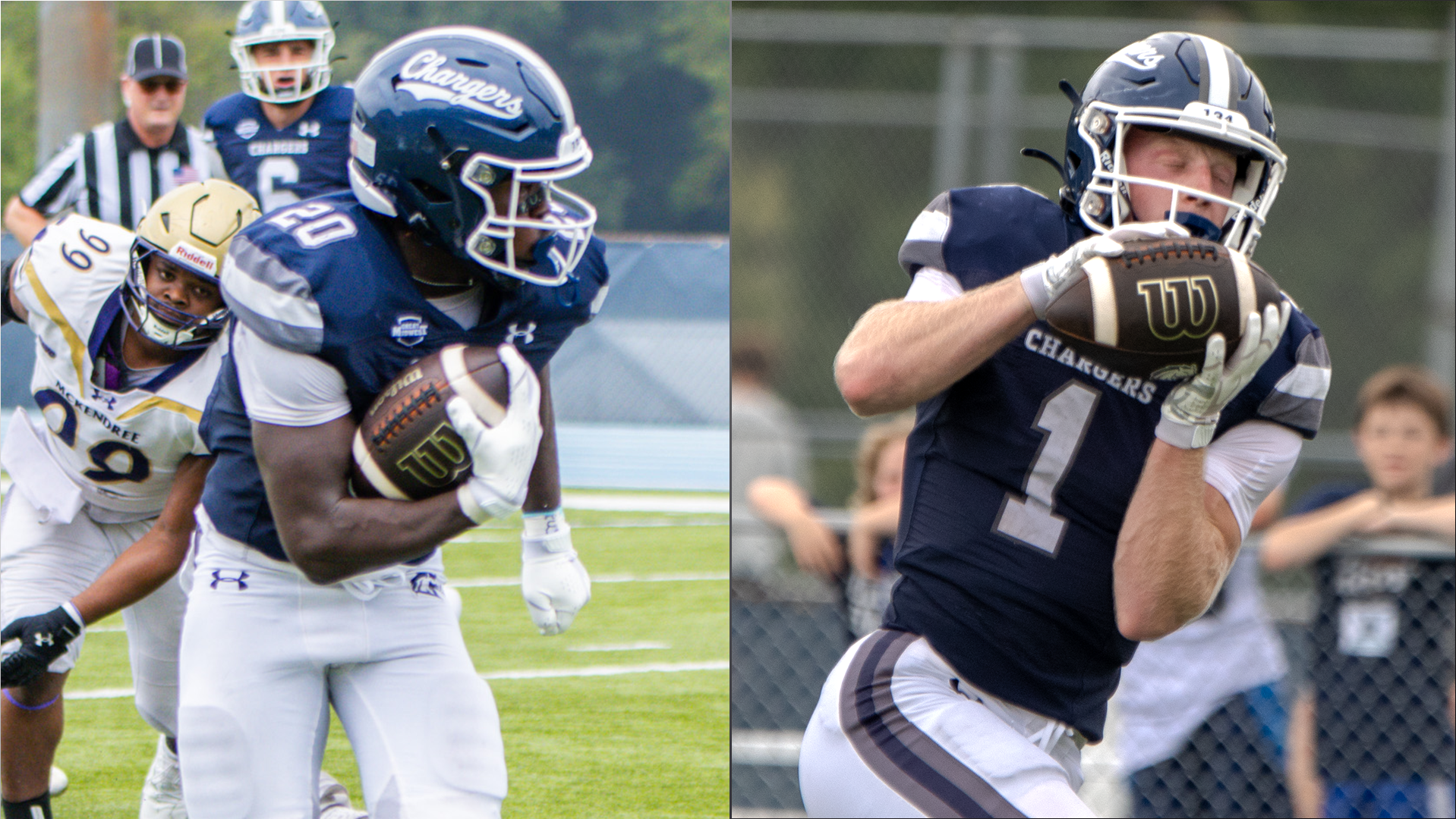Hillsdale's Ben Ngishu and Shea Ruddy were named G-MAC Football Players of the Week on Sept. 8, 2026.