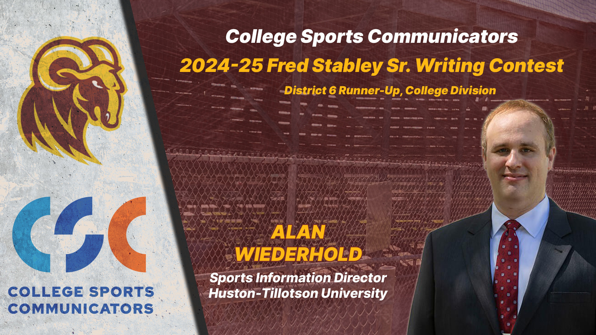 A picture of HT SID Alan Wiederhold, who was among the honorees of the CSC's Fred Stabley Sr. Writing Contest