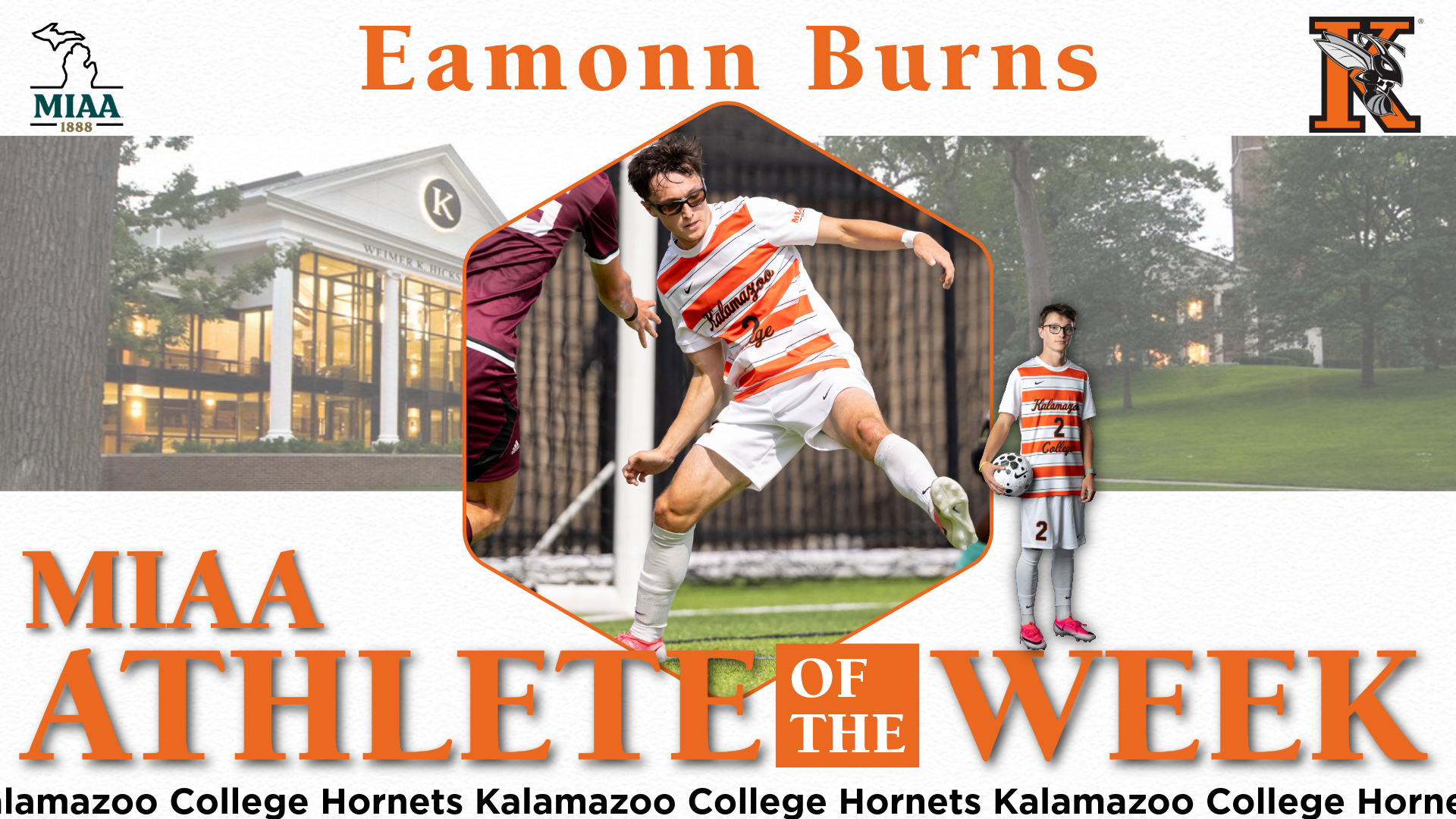 Eamonn Burns was named MIAA Men's Soccer Defensive Player of the Week on October 12, 2026