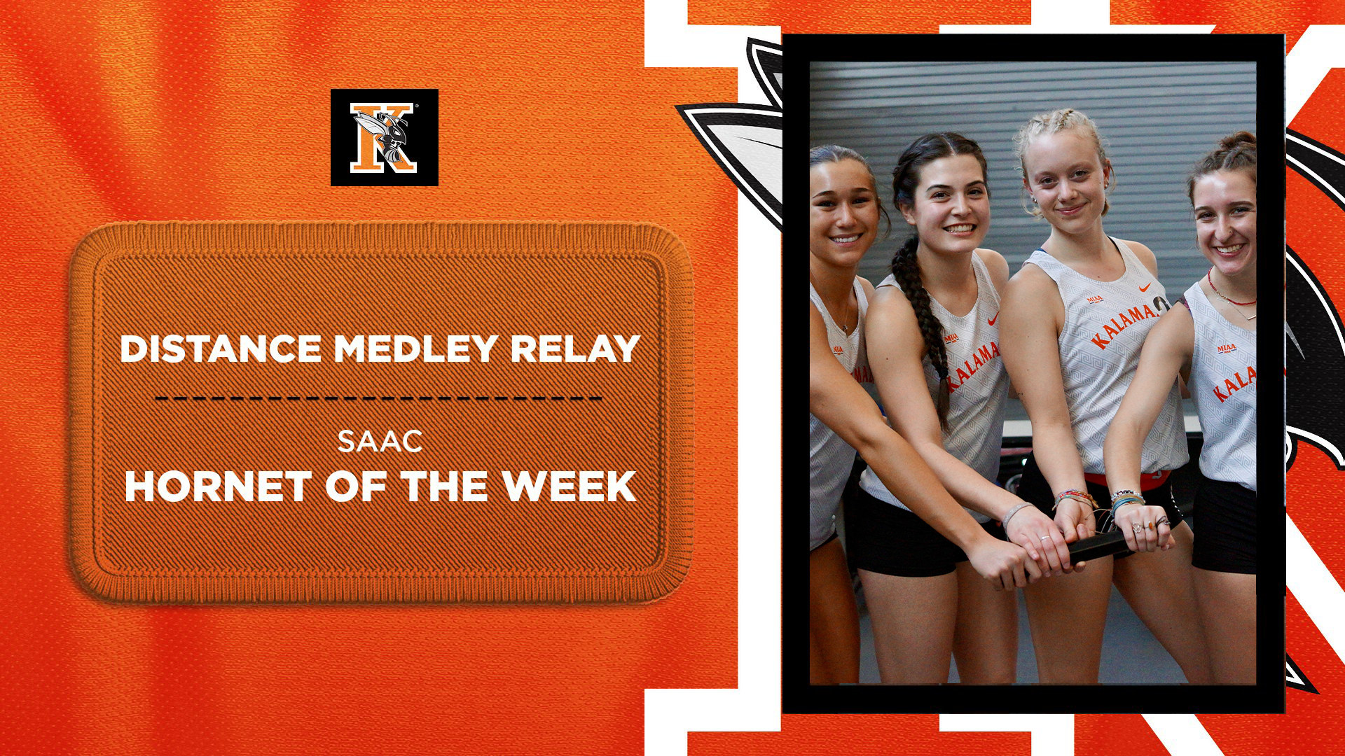 Distance Medley Relay team of Gwyneth Dunaway, Zenaida Sackett, Ava King and Nora O'Leary Hornet of the Week Graphic