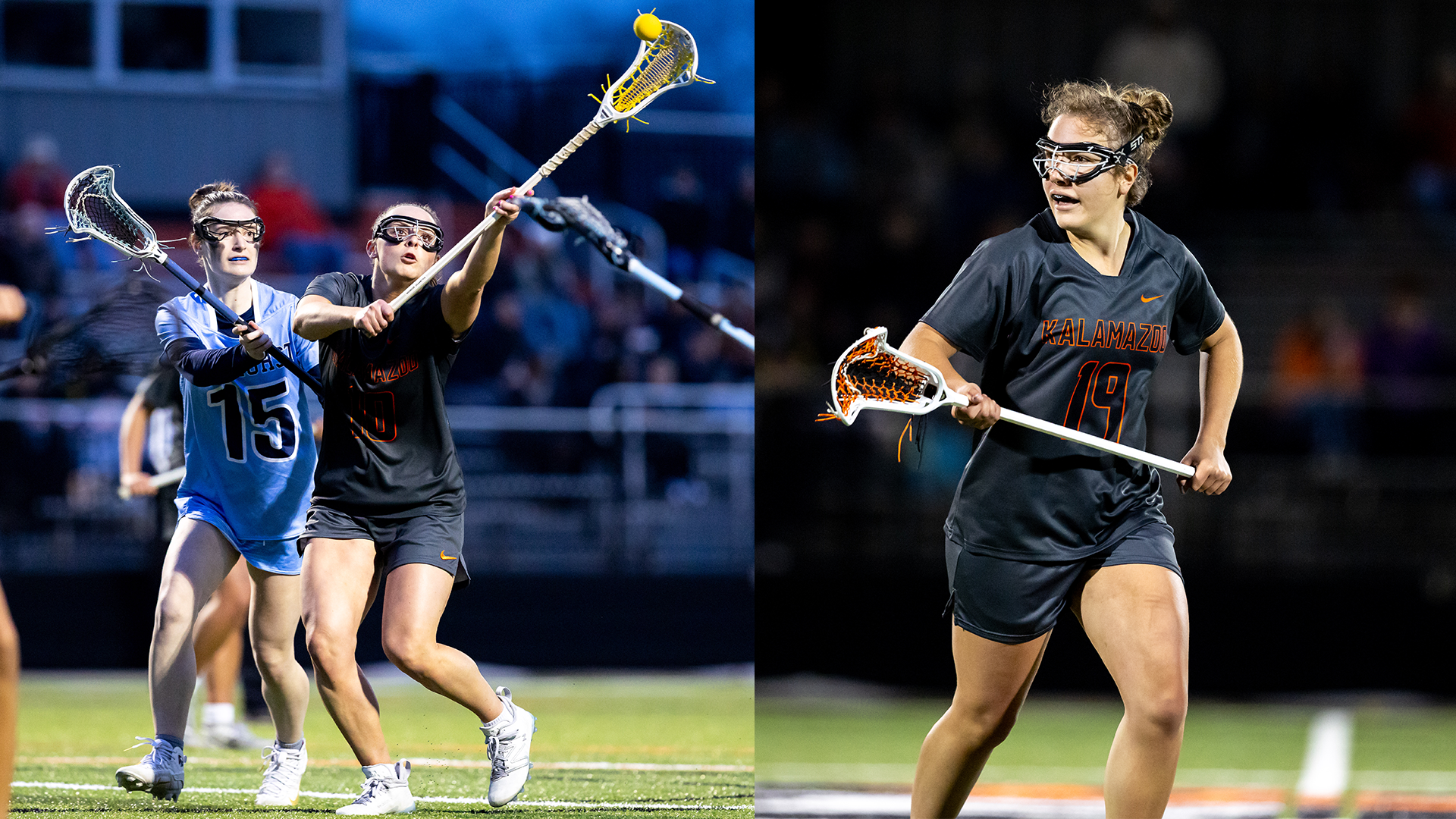 Ella Spooner (left) and Kennedy Hynde (right) playing lacrosse