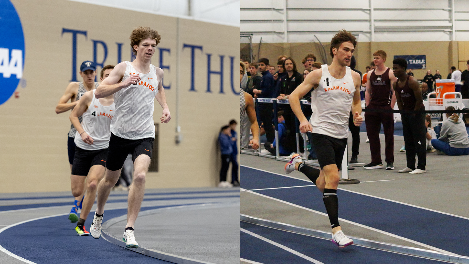 Jack Schneider (left) and Mason Jett (right) earned men's indoor track & field All-MIAA honors in 2026