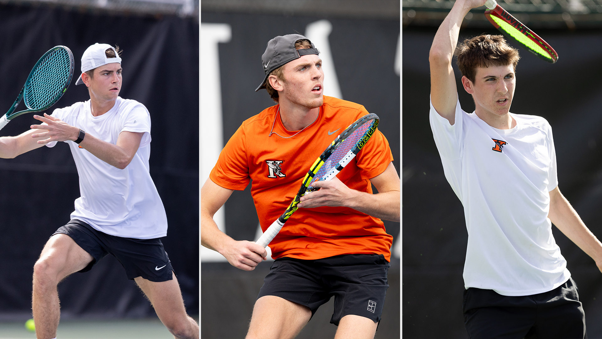 Alex Fleming (Left, First Team), Cameron Crosby (Center, MVP & First Team), and Derek Blackwell (Right, Second Team) were all named to the All-MIAA team in 2026