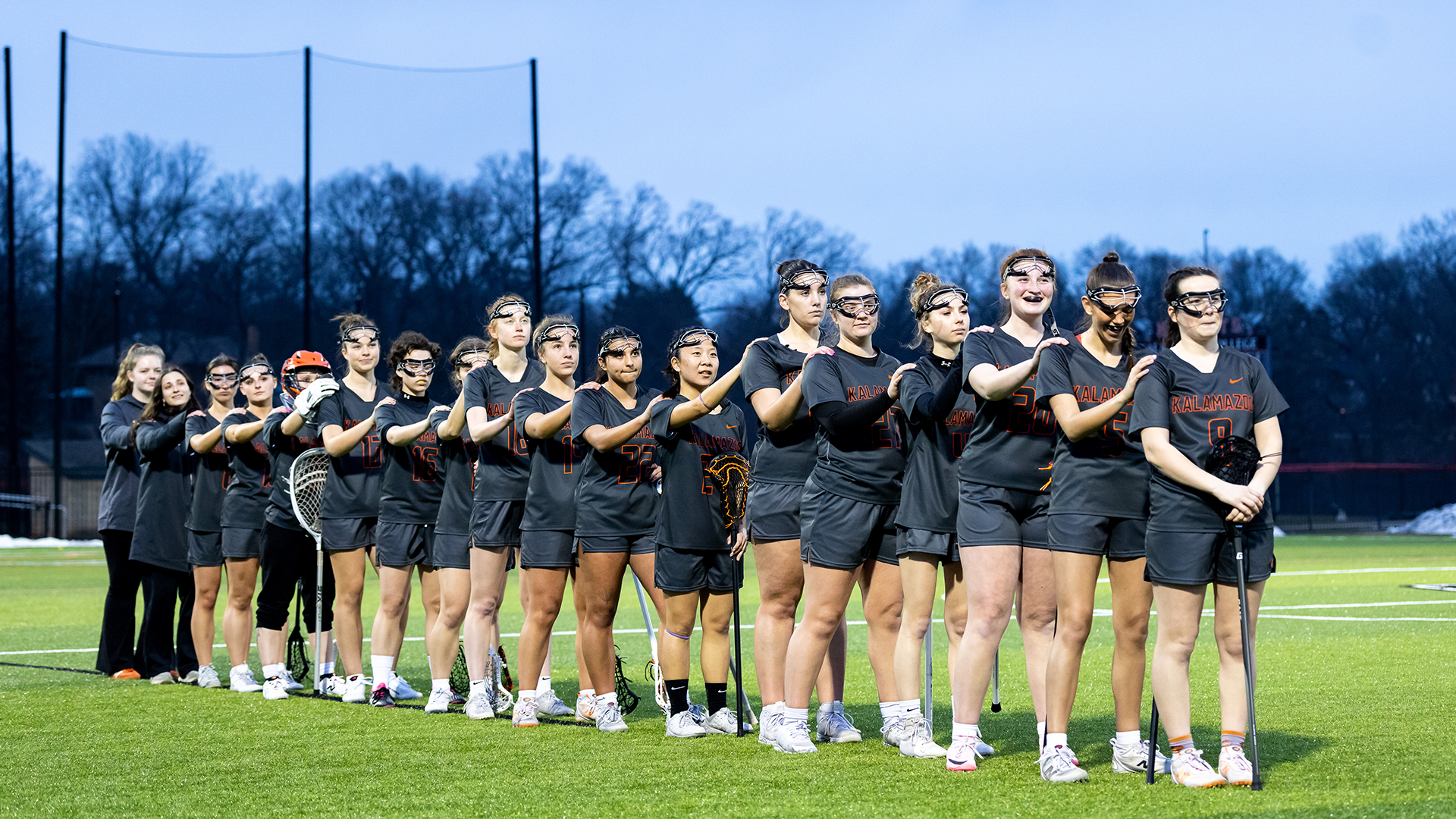 The Kalamazoo College women's lacrosse team on MacKenzie Field