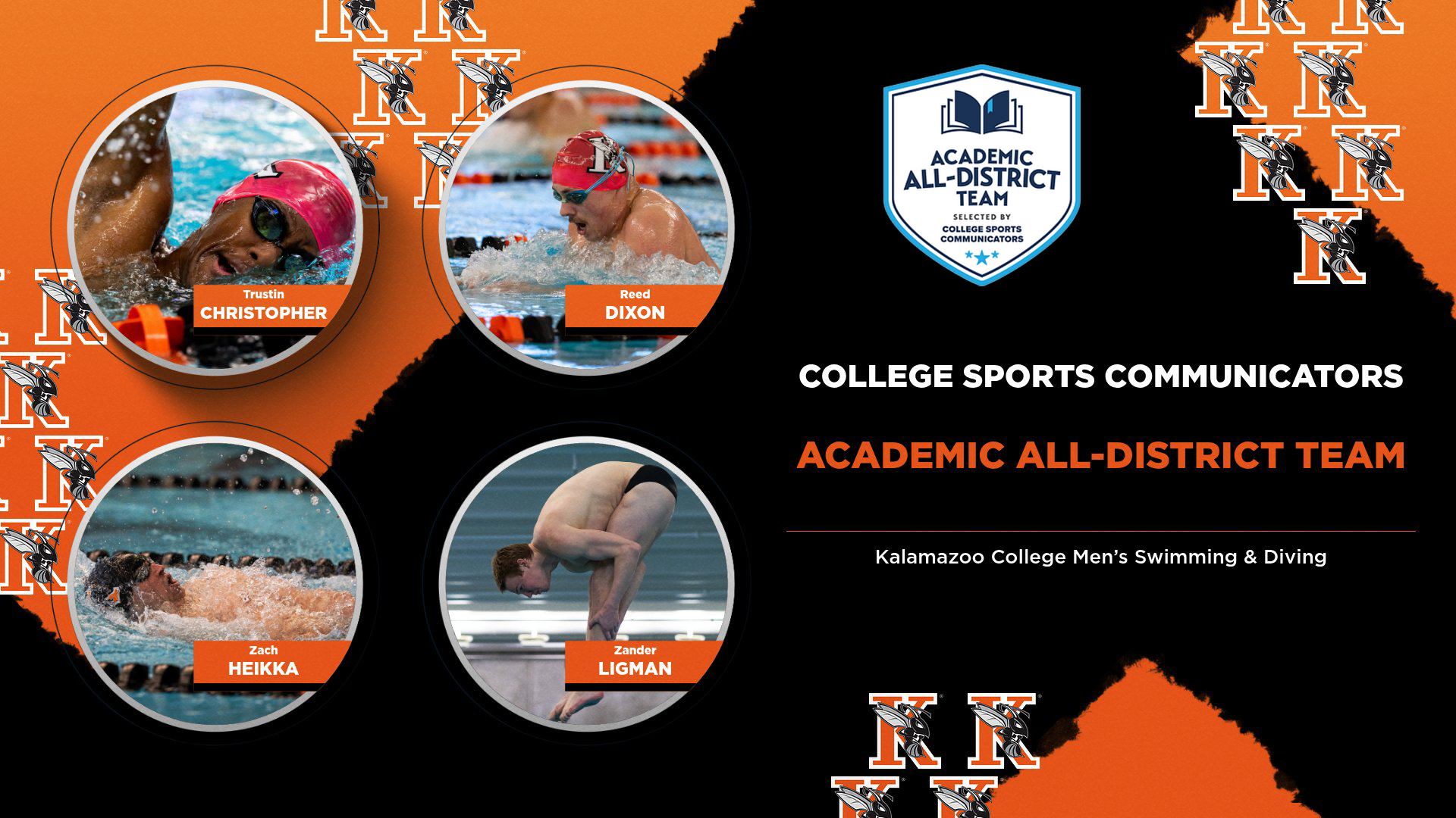 Kalamazoo College Men's Swimming and Diving Academic All-District 2026 Honorees