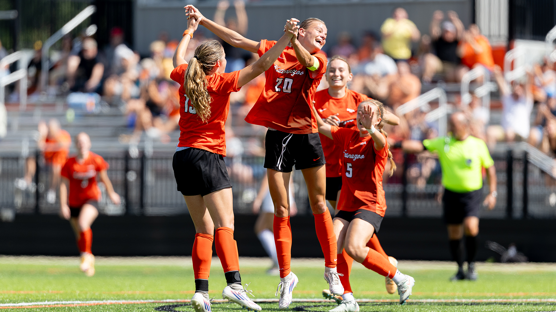 Maeve Nolan and Ruby Hogan celebrating a goal
