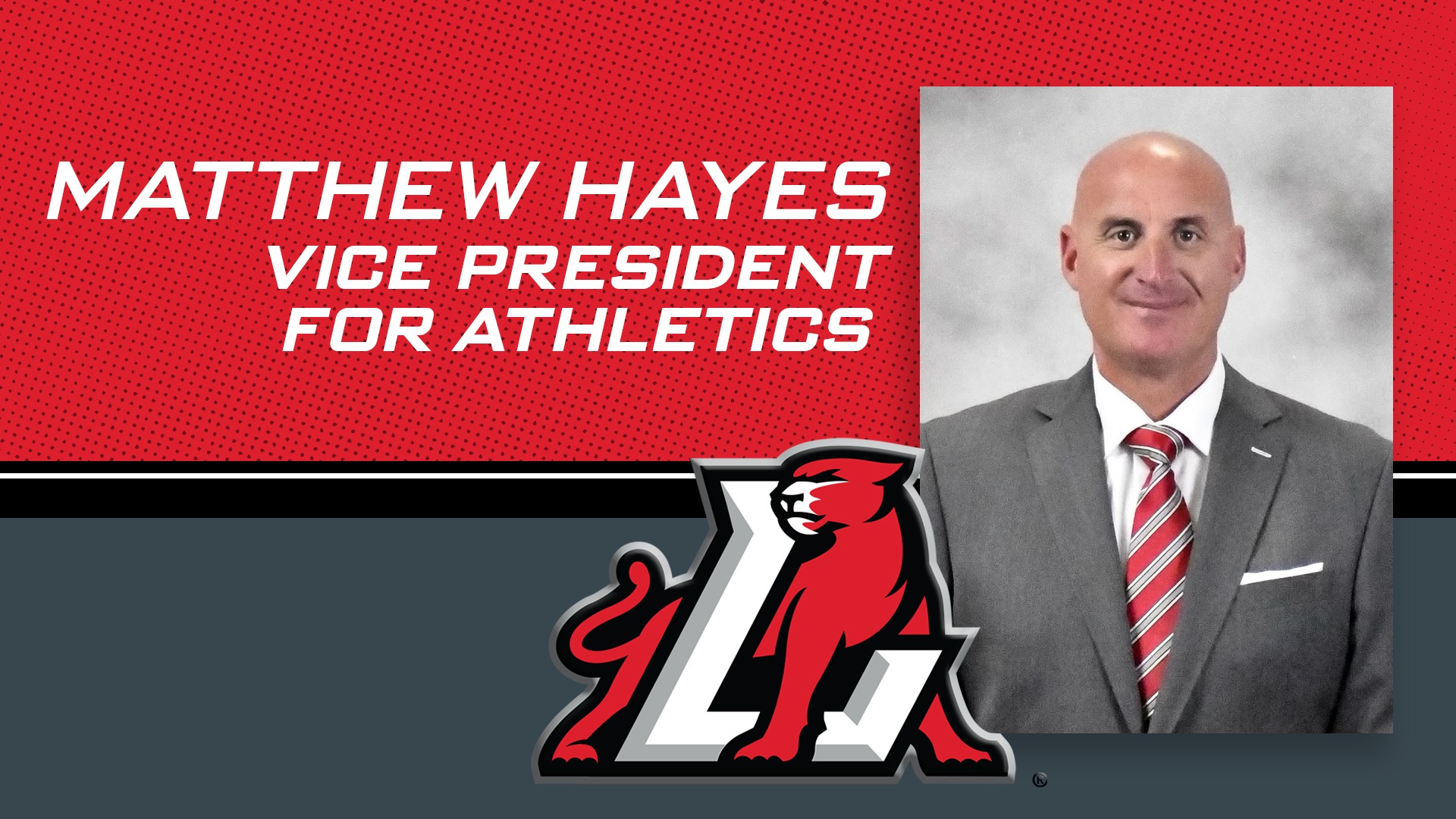 Head shot of new VP for Athletics Matthew Hayes and the Panther logo