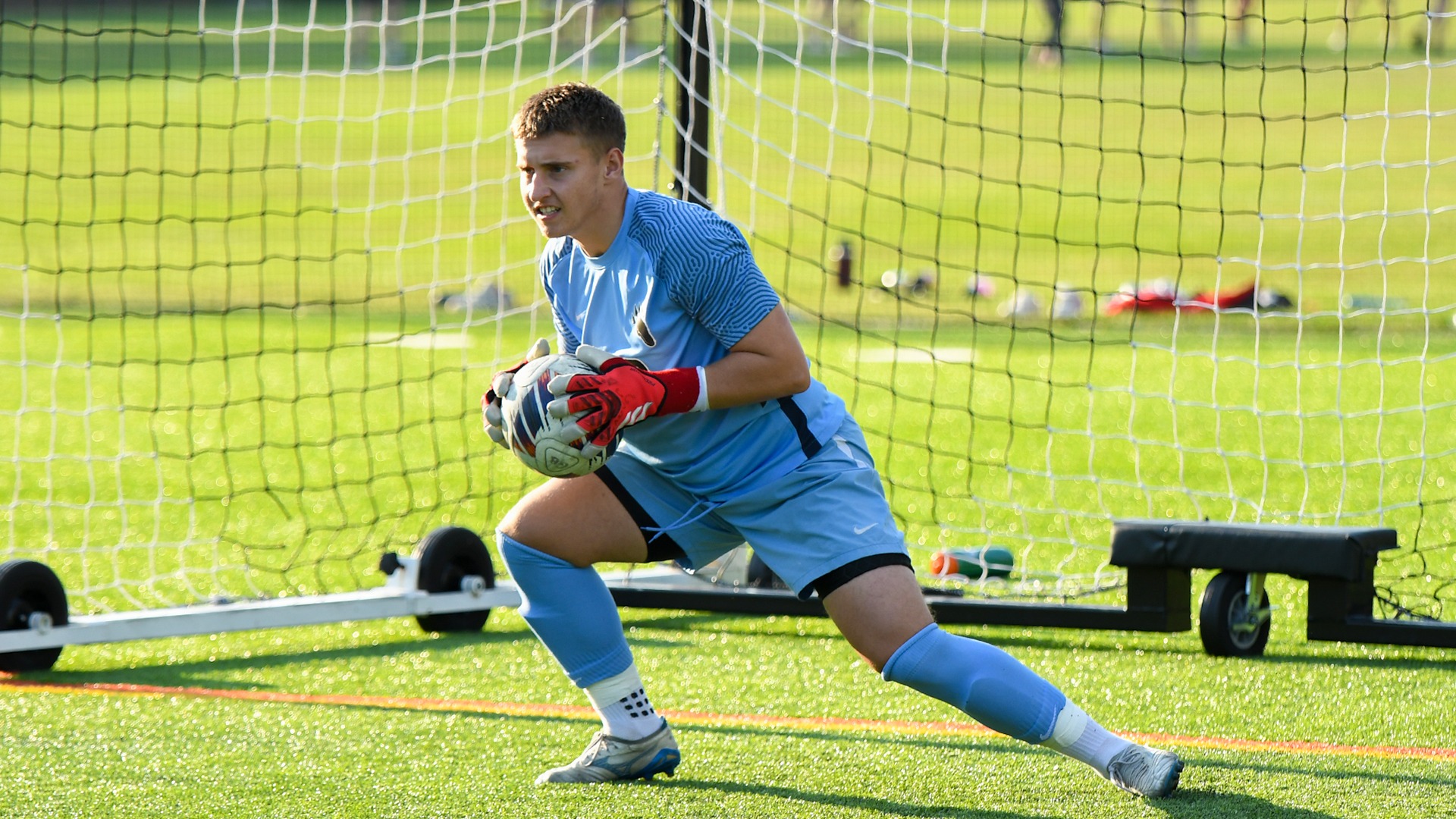 Marceli Okonski catches a ball during a match