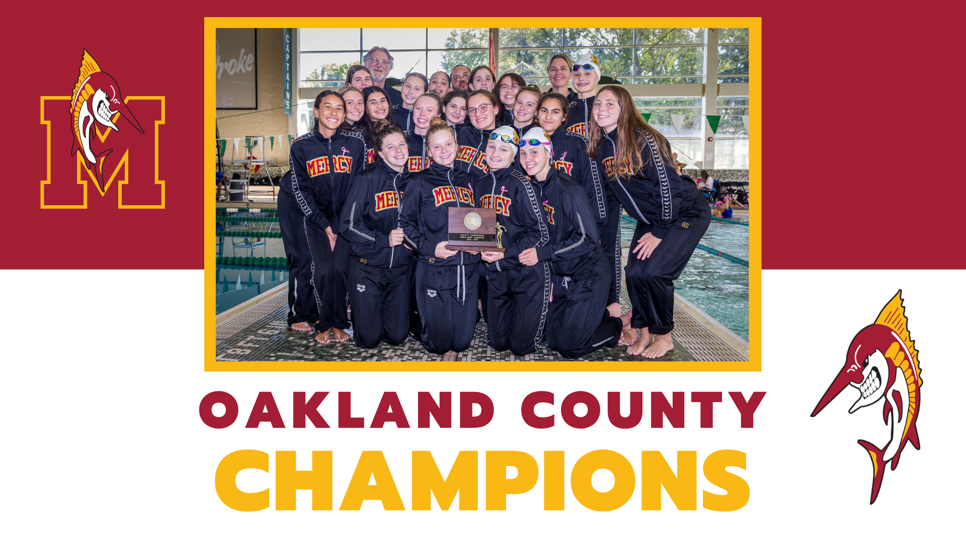 2026 Mercy Swim & Dive Oakland County Champions Graphic