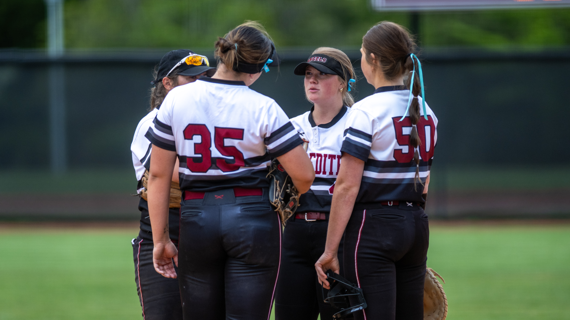 Meredith Softball Infield Huddle 