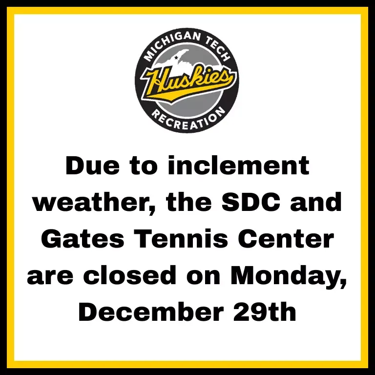 Due to inclement weather, the SDC and Gates Tennis Center are closed on Monday, December 29th.