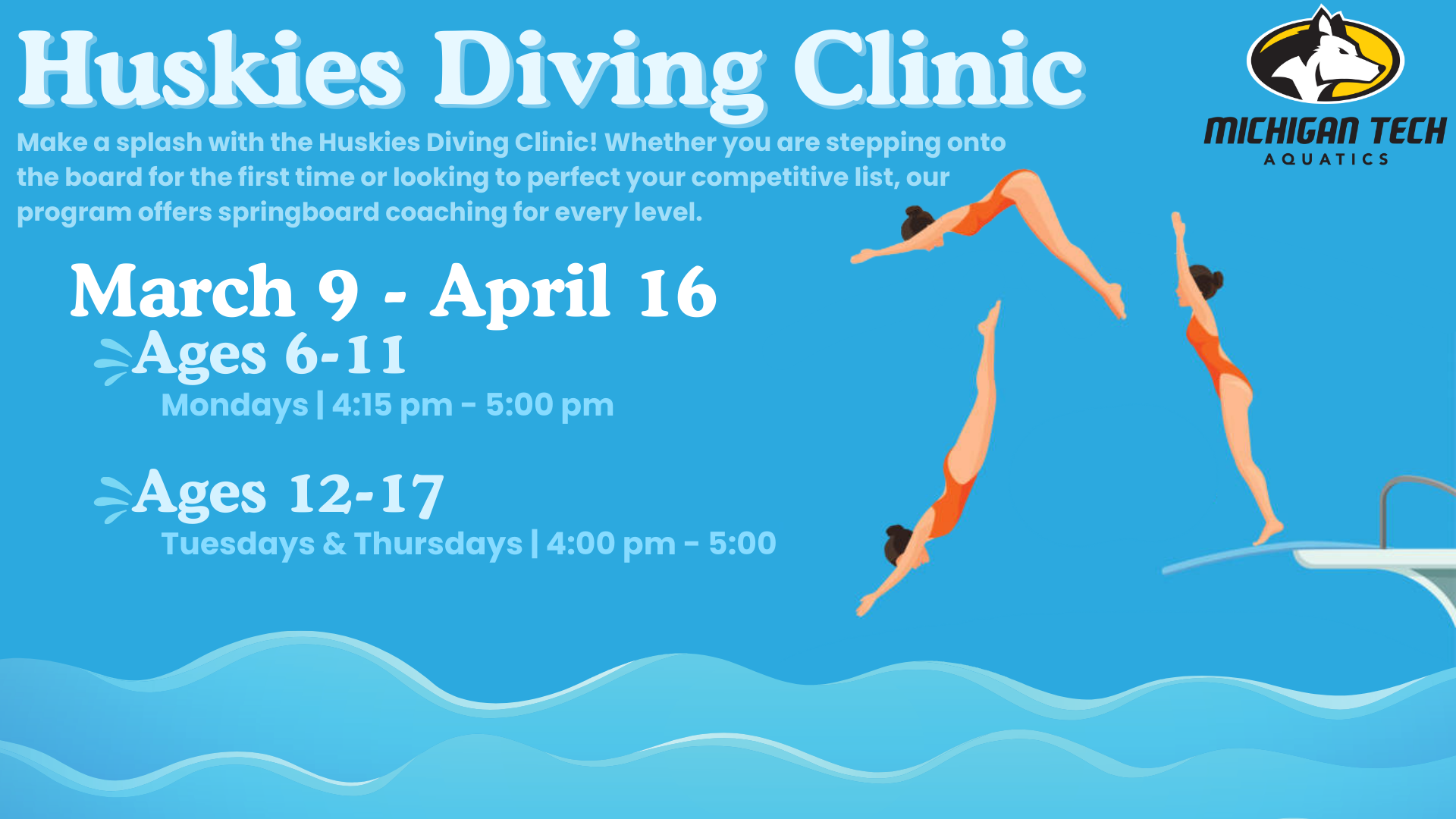 Huskies diving clinic spring 2026 slider