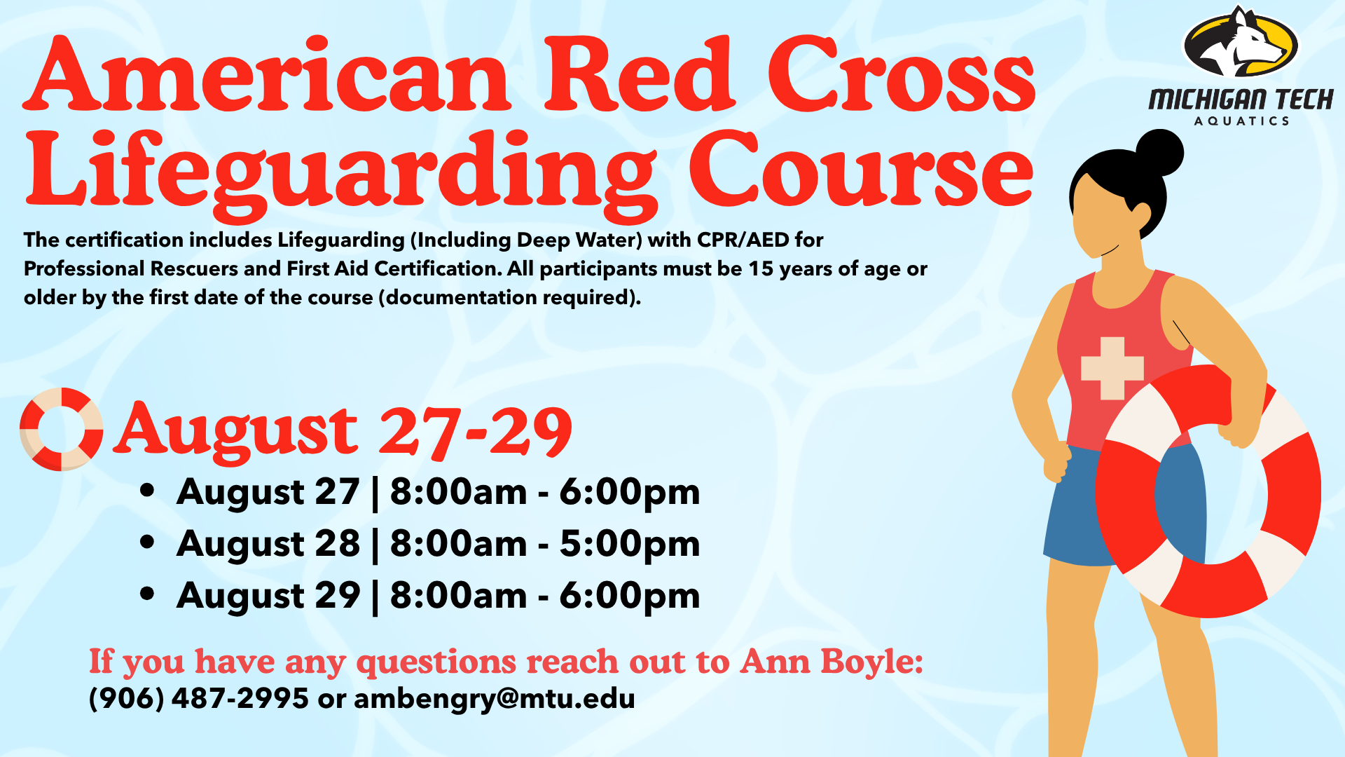 American Red Cross Lifeguarding Courses Aug 27-29,2026