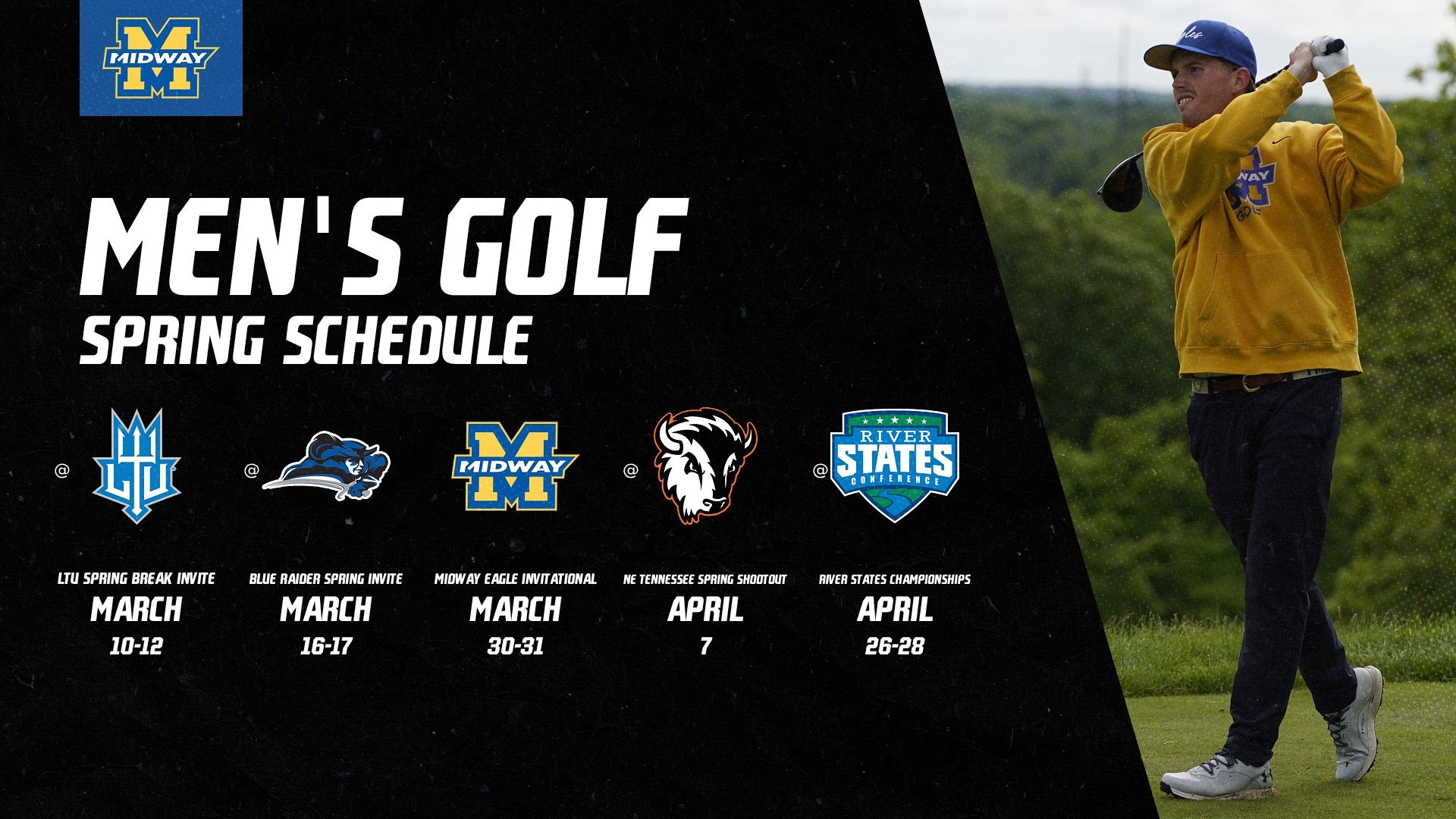 Men's golf schedule release graphic