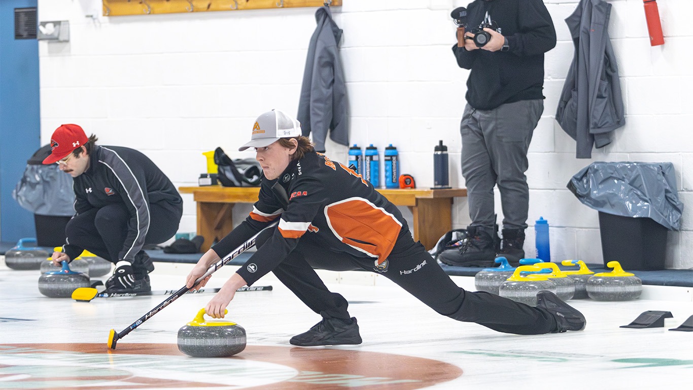 Duncan McDonald throws the rock
