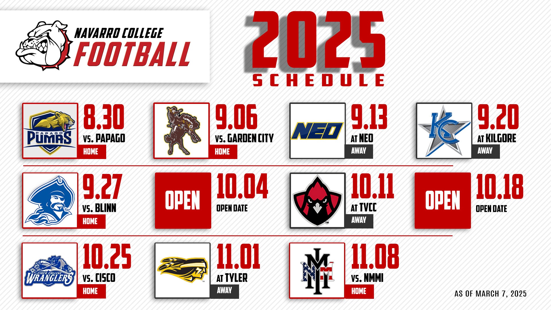 Football 2025 Tentative Schedule - as of March 7 2025