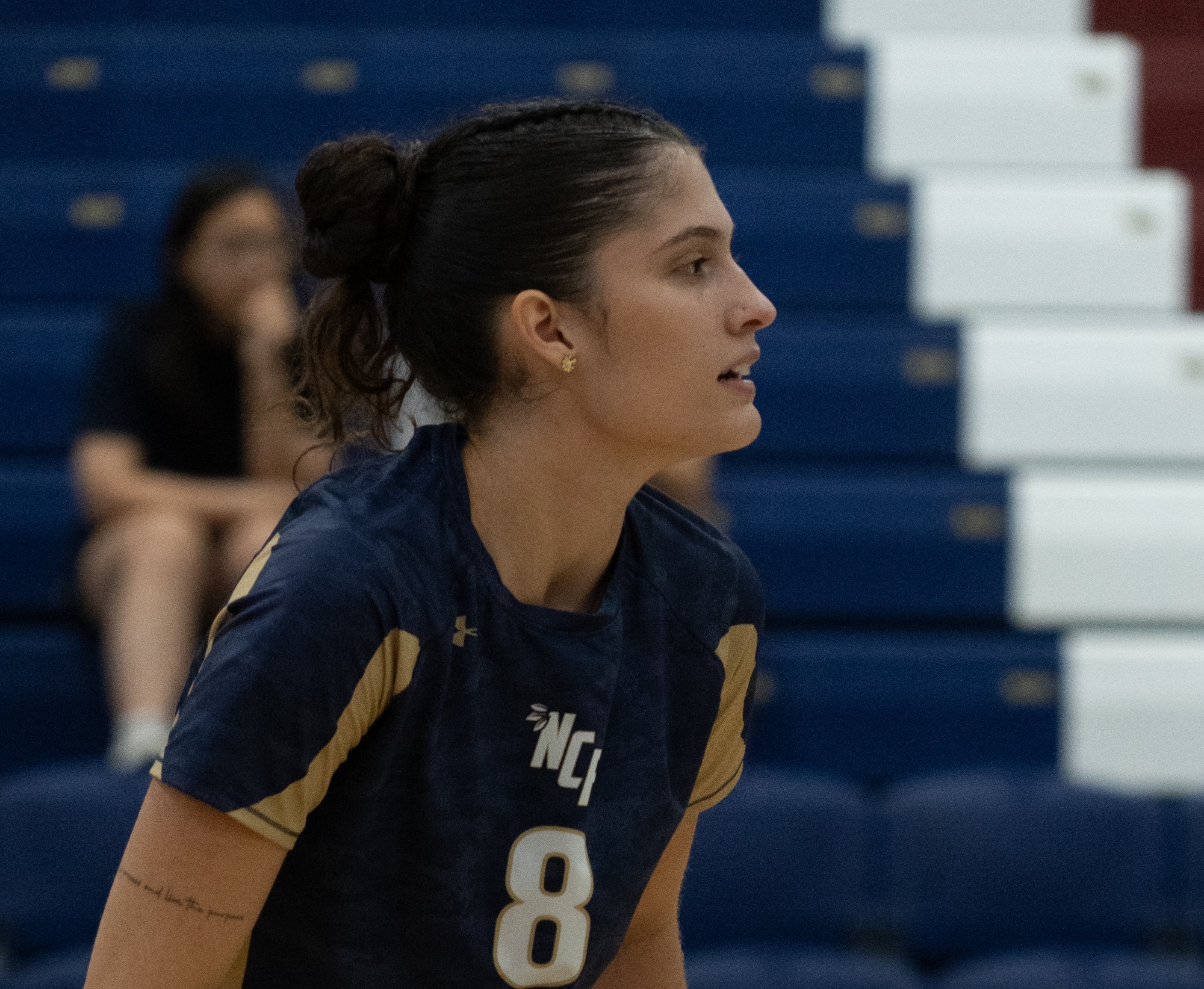 Rafaela Domingos awaits a serve at St. Thomas