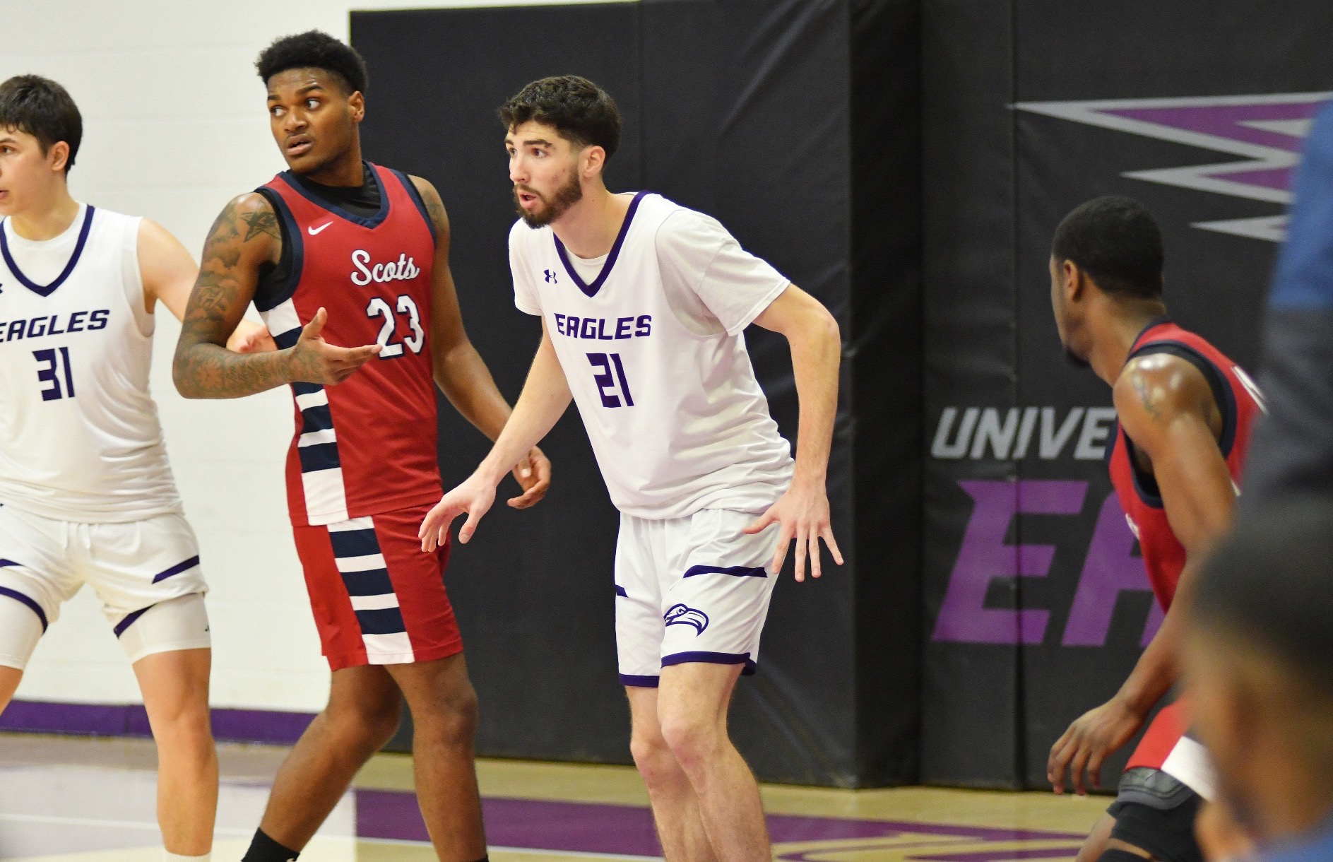 Jagger Worley plays defense against Lyon College. 