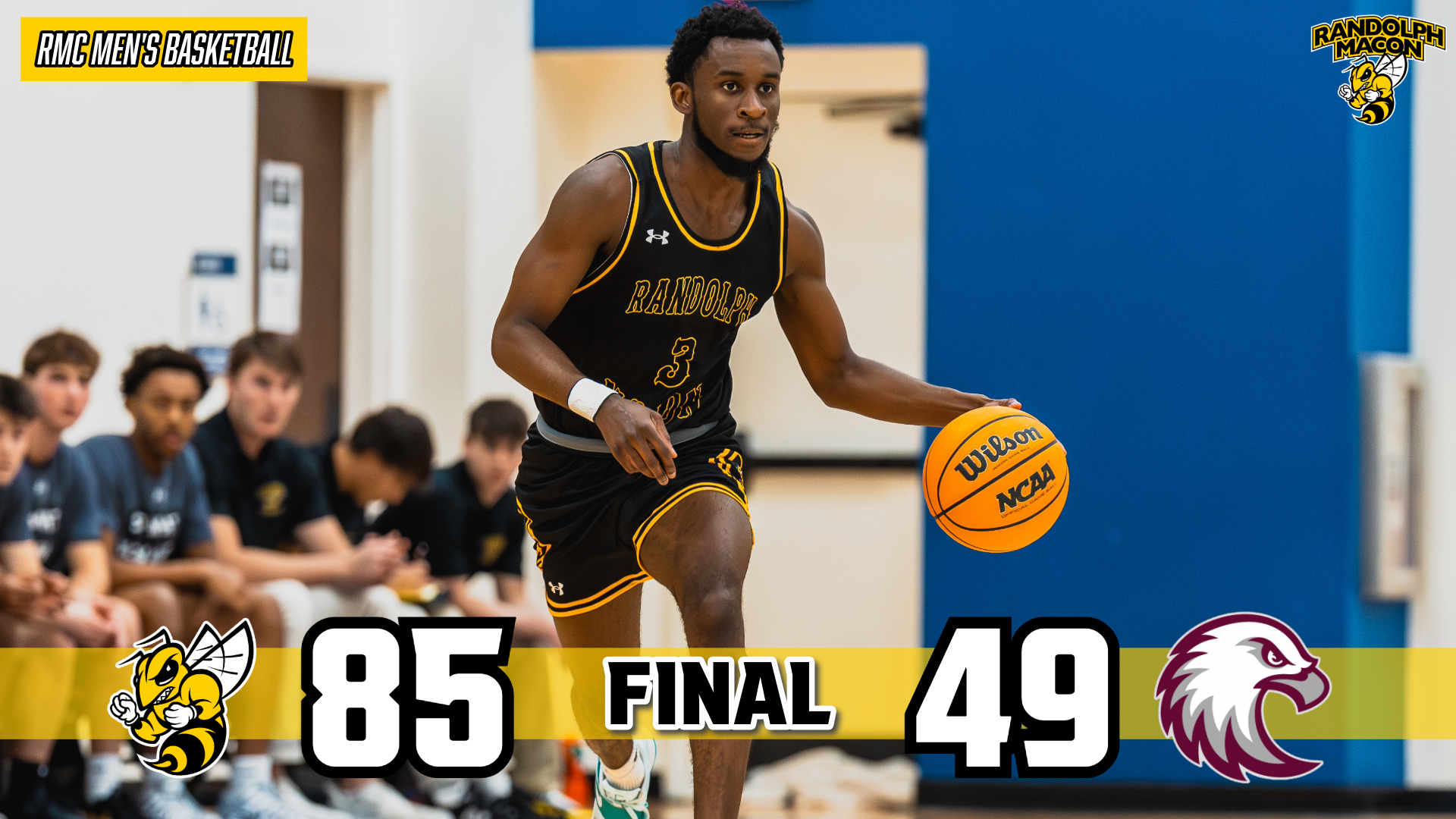 RMC Men's Basketball Final Score Graphic with Jabril Robinson on Graphic