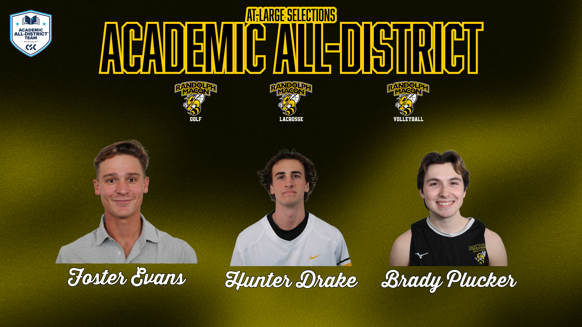 2025 CSC Academic All-District (At-Large) Graphic.... Three Players from Men's Golf, Lacrosse and Volleyball on Graphic 111
