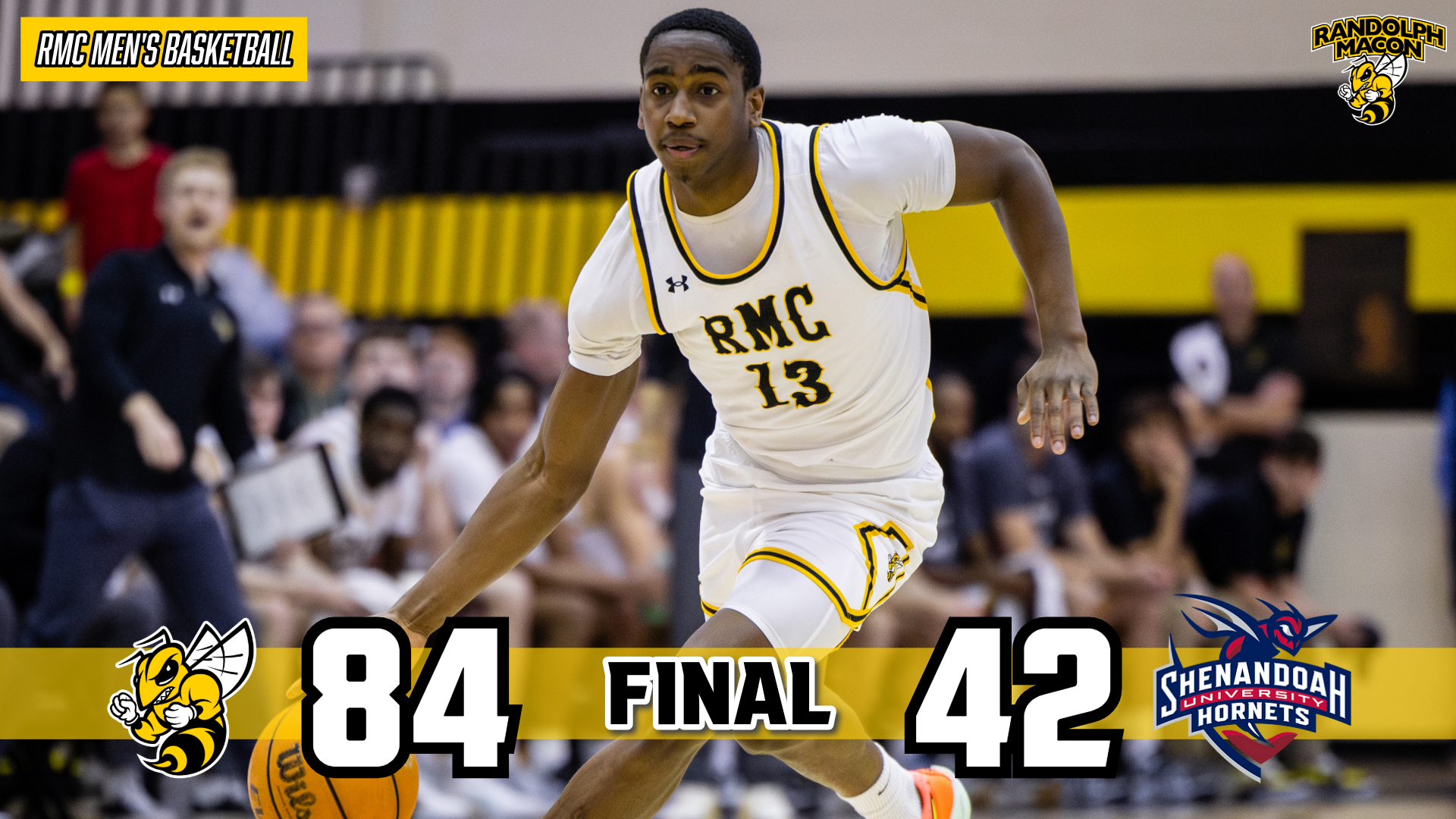RMC Men's Hoops Defeats Shenandoah 84-42 with Malcolm Hodges on Cover