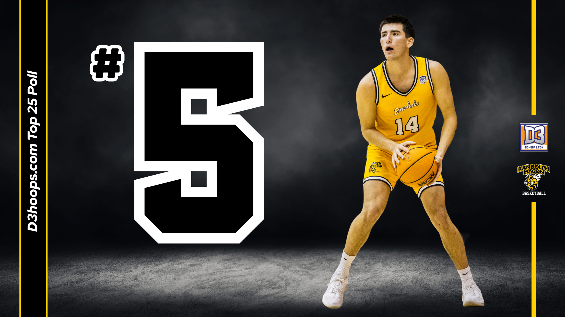 Men's Hoops Ranked #5 in Week 7 D3hoops poll with Jack Loyd on Cover in all yellow