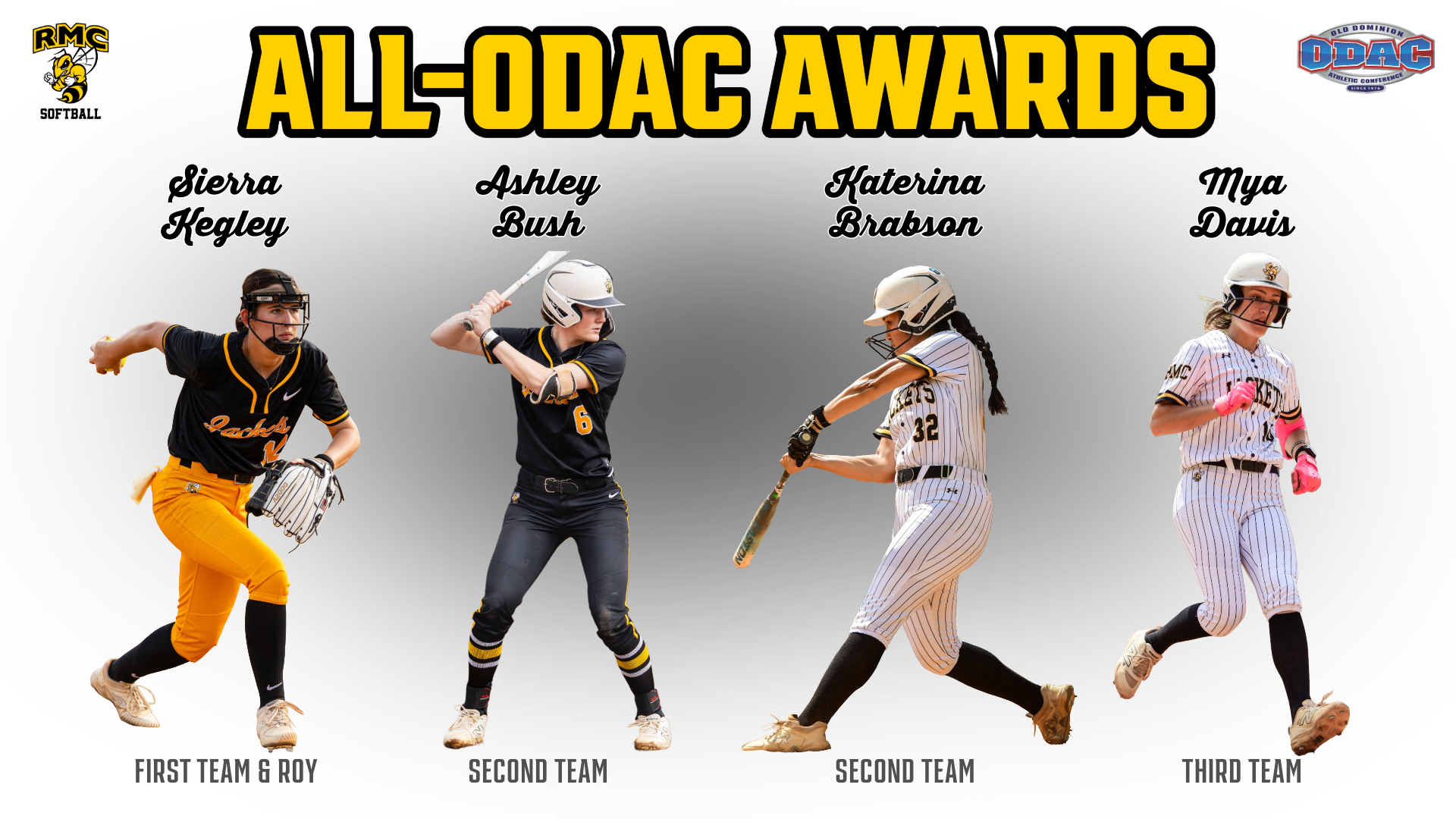 RMC Softball All-ODAC Honorees... Sierra Kegley, Ashley Bush, Katerina Brabson and Mya Davis