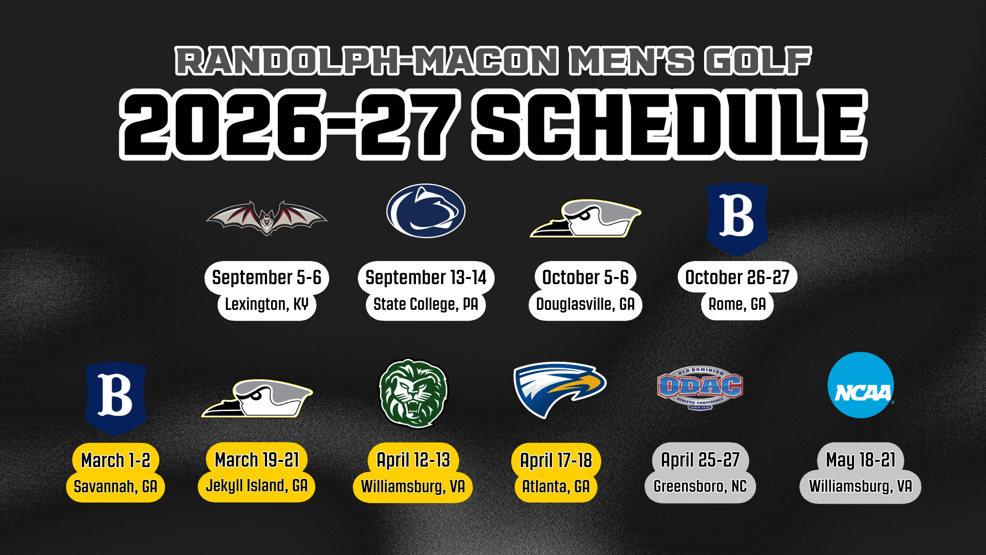 Men's Golf Schedule 2026-27
