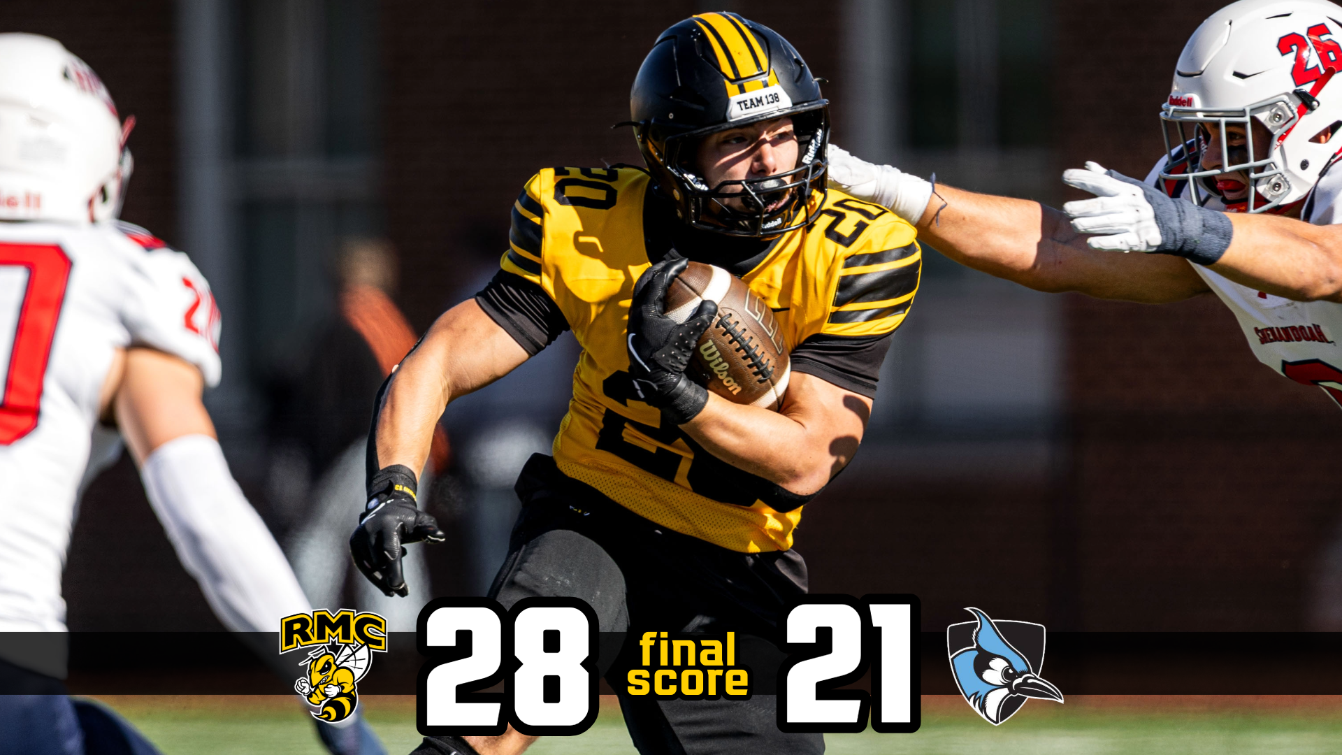 RMC Football Defeats #3 Johns Hopkins in Home Opener 28-21 with Mitchell Johnson on Graphic