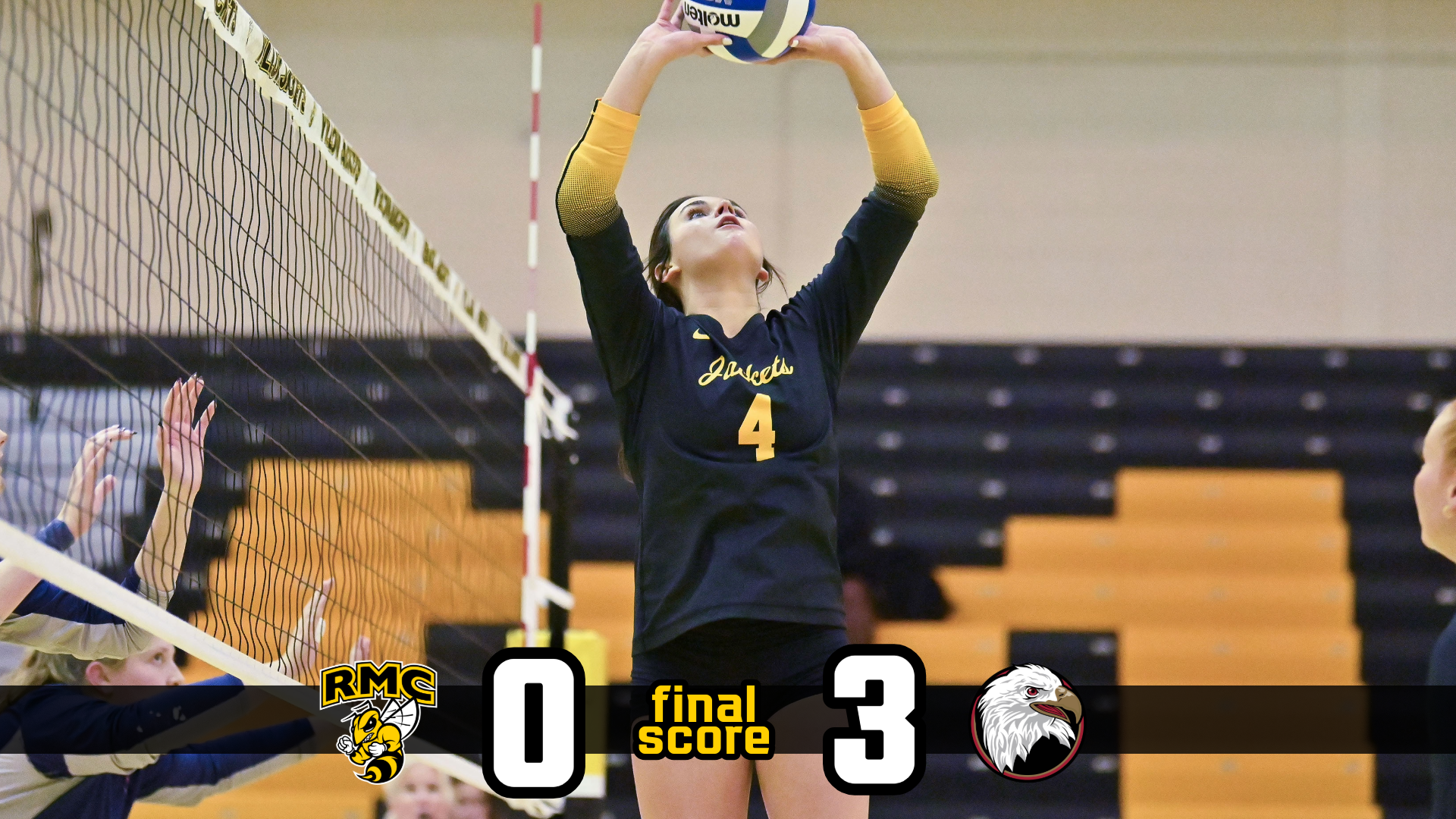 Women's Volleyball Loses to Bridgewater 3-0 with Caitlin Smith on Final Score Graphic 