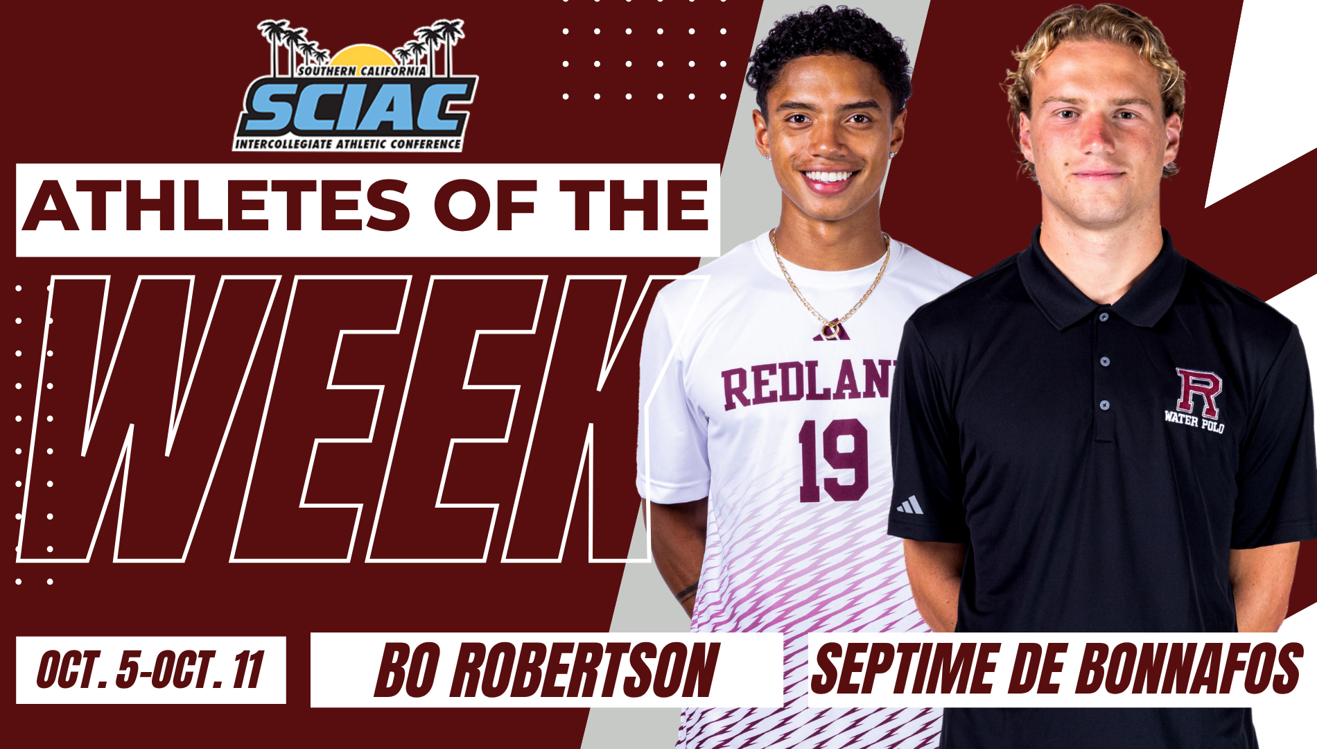 Bo Robertson and Septime De Bonnafos named SCIAC Athletes of the Week