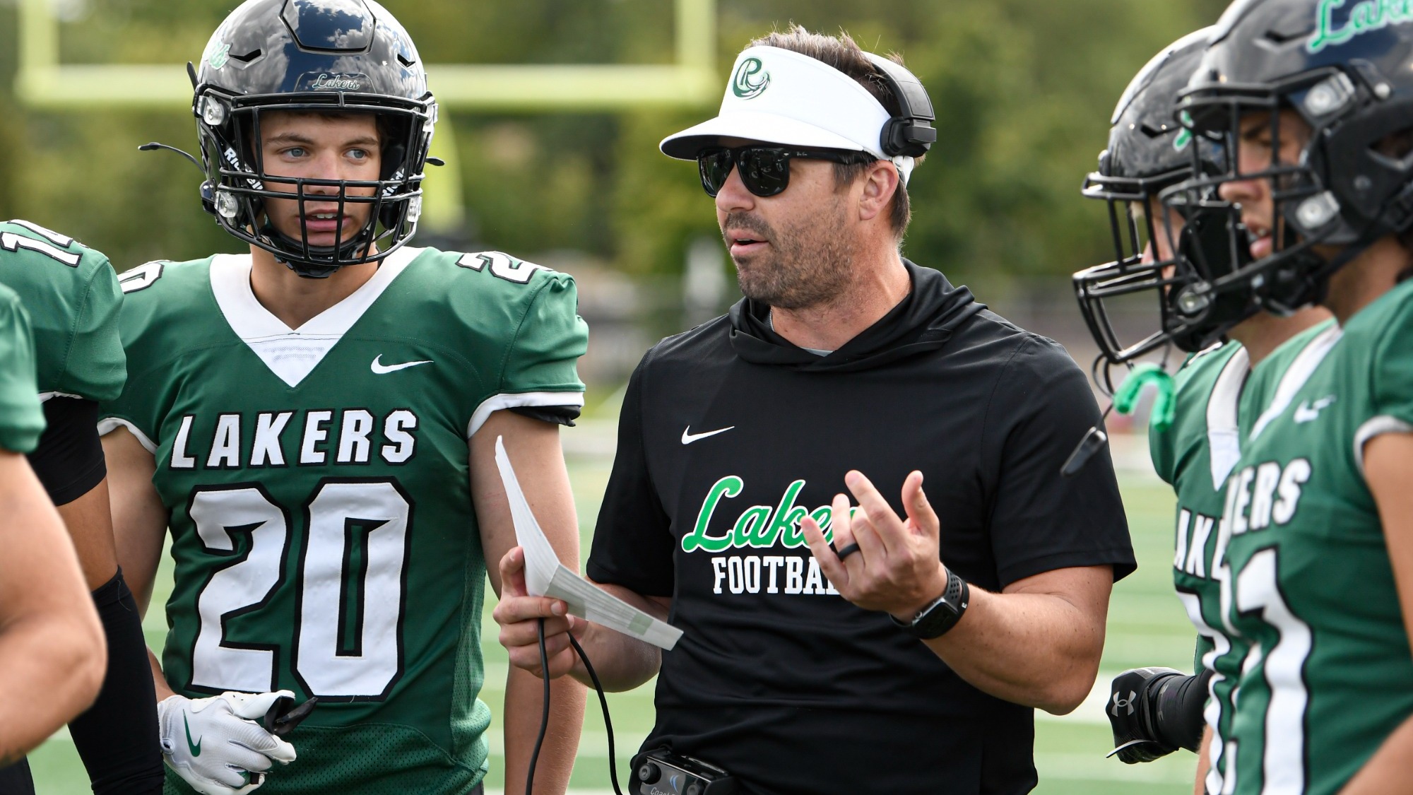 Roosevelt head coach Billy McKeon addresses his team during the 2025 season.
