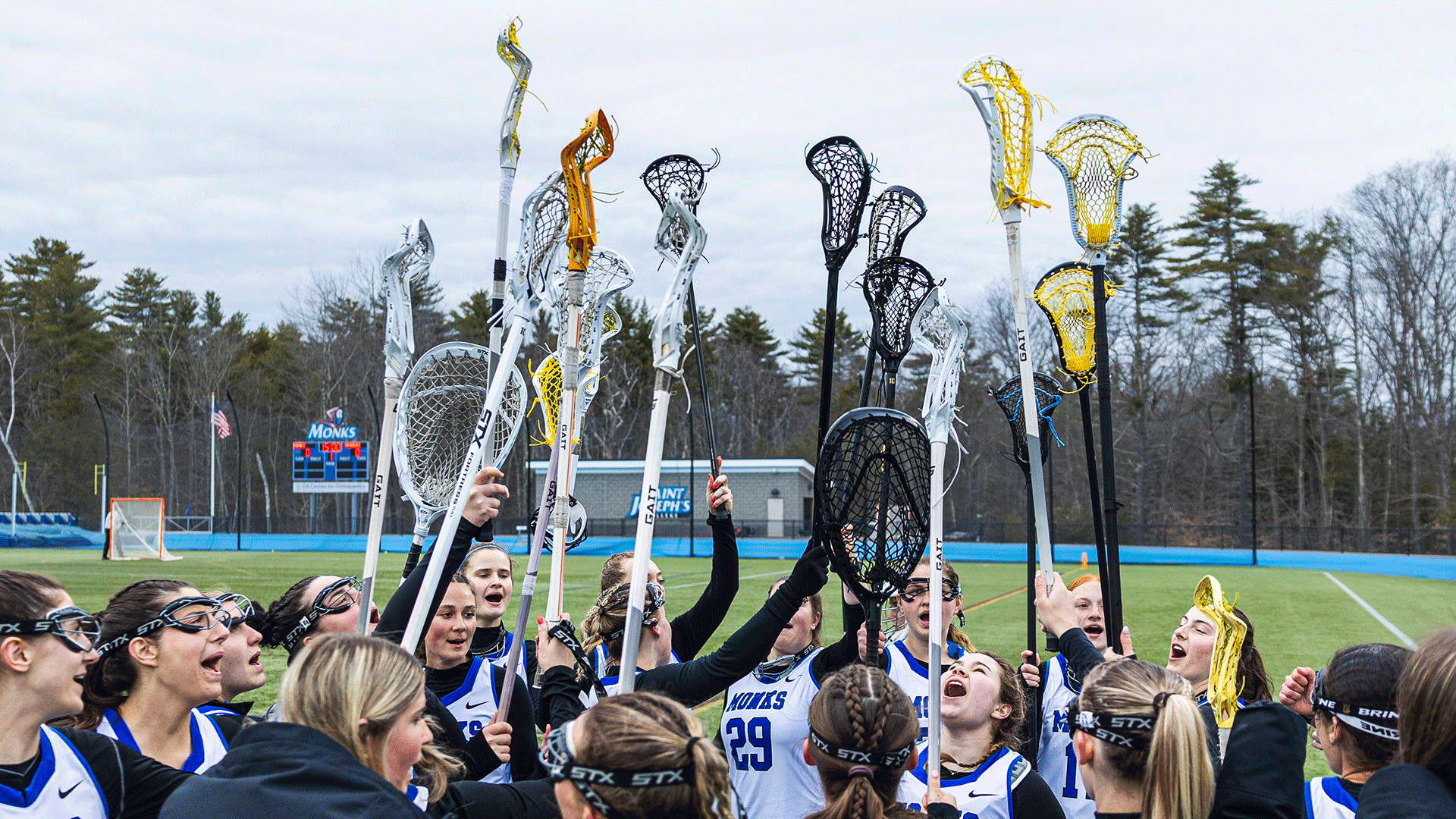 Women's lacrosse team huddle
