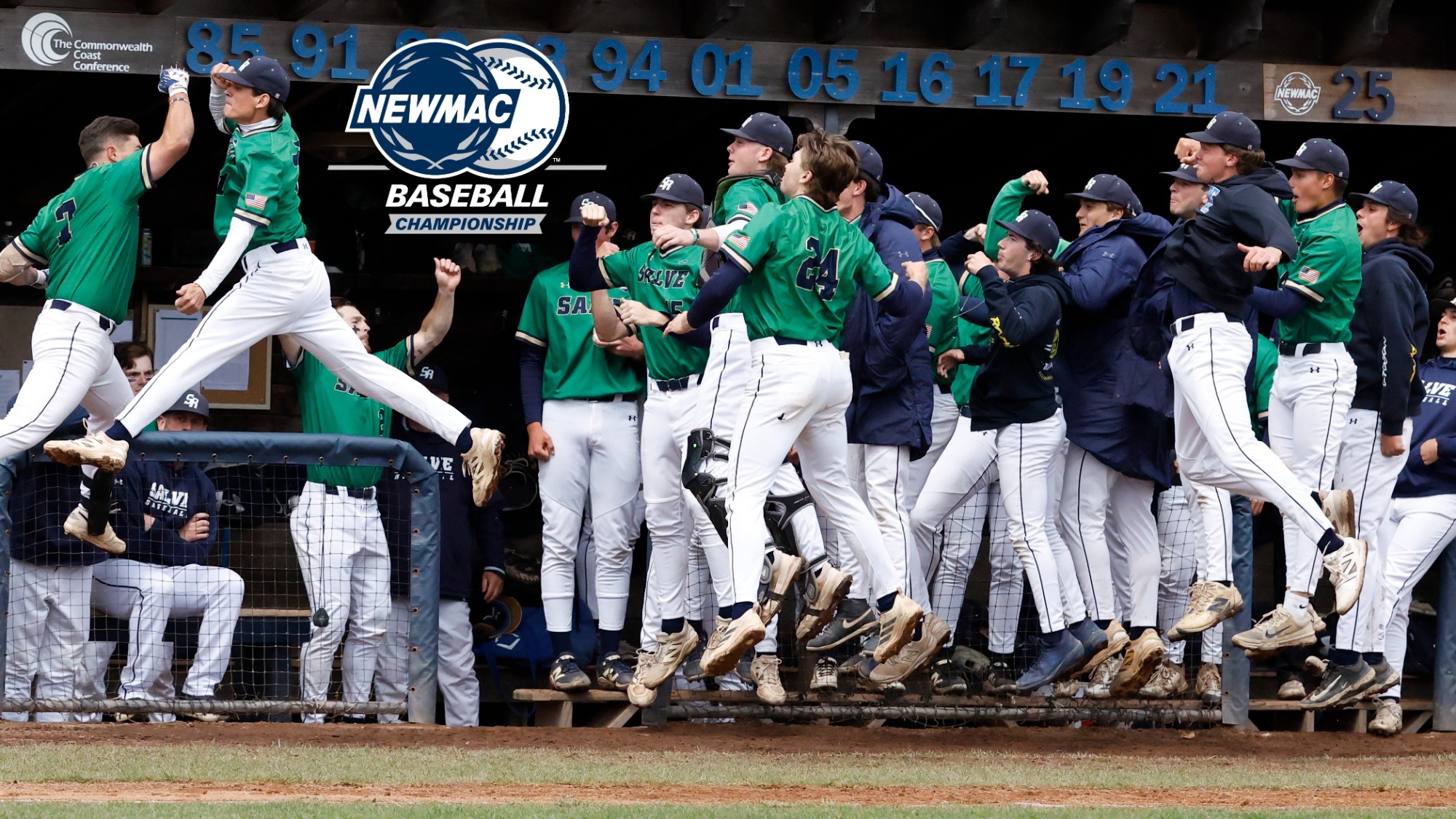Brady Smolinski and Nate Ruehs celebrate the catcher's two-run homer