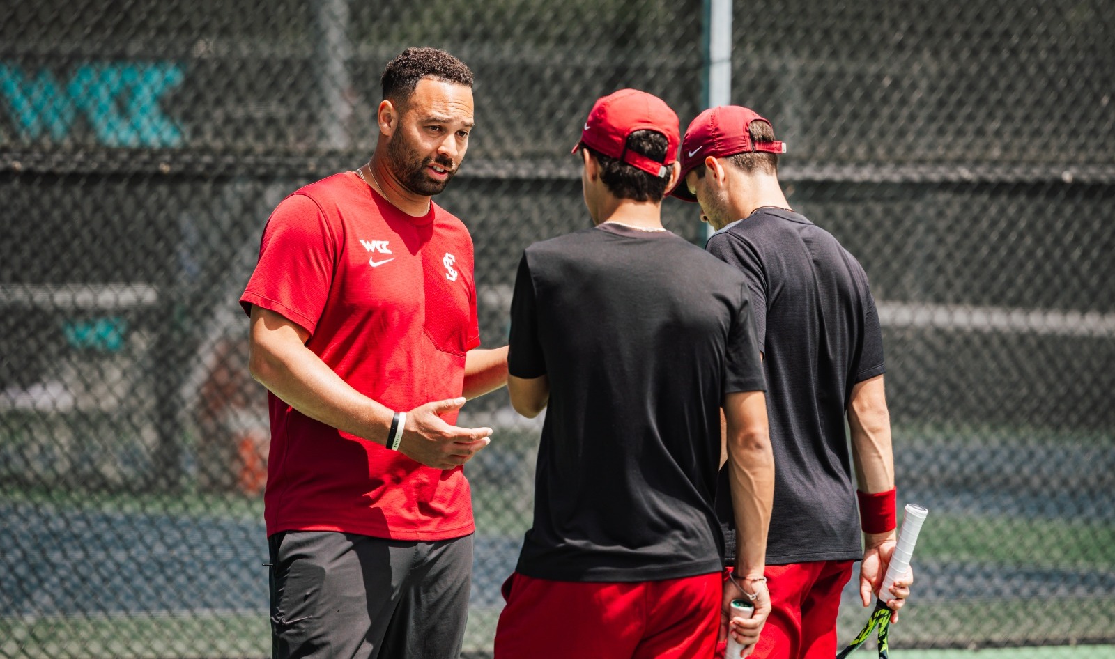 260424 MTEN vs Pepperdine_WCC Tournament_Niall Angus, Tiago Boschmans and Luca Lemaitre AJT_7915