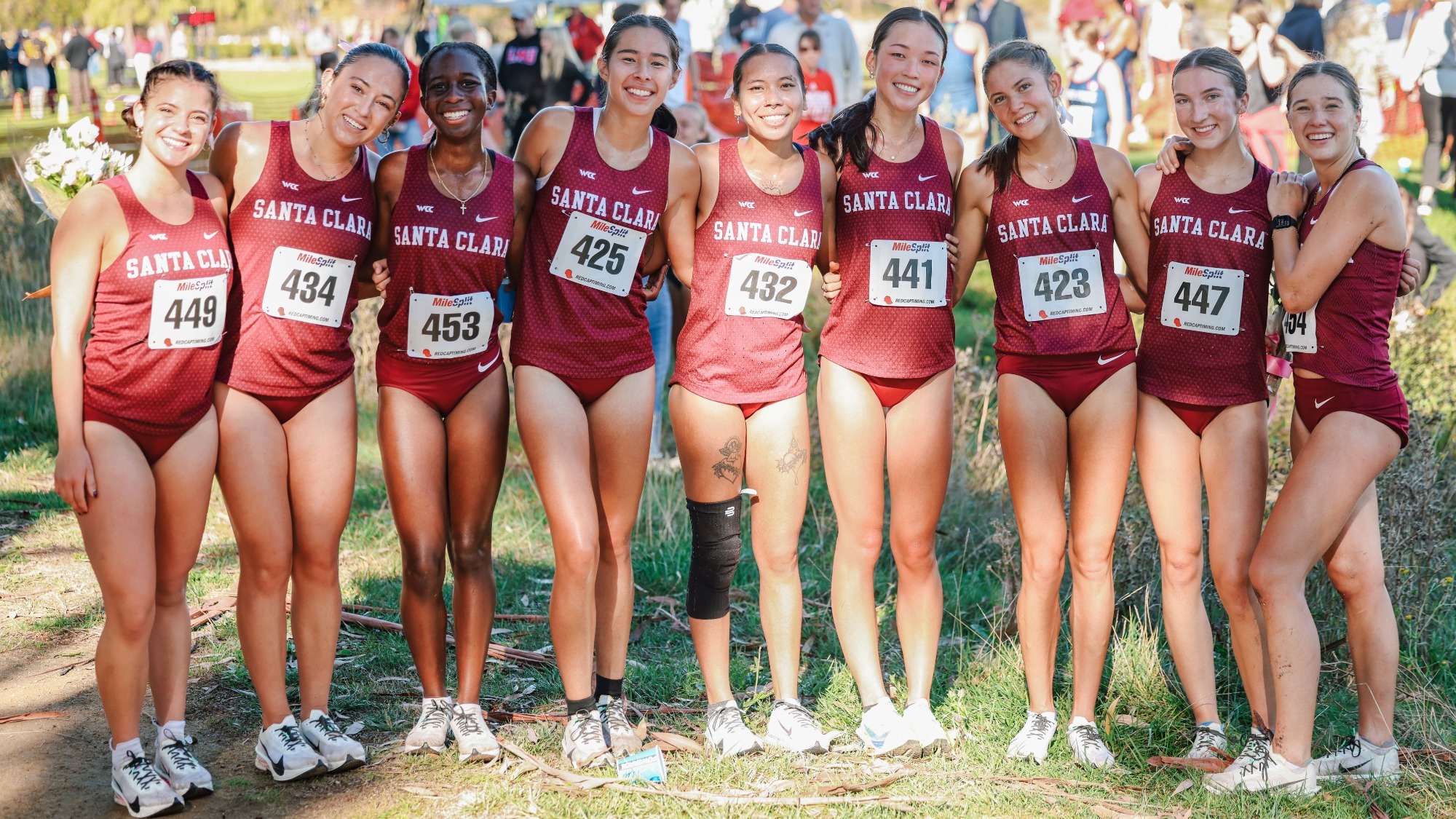 Women's XC post-race group photo at Bronco Invitational, 10-18-2025