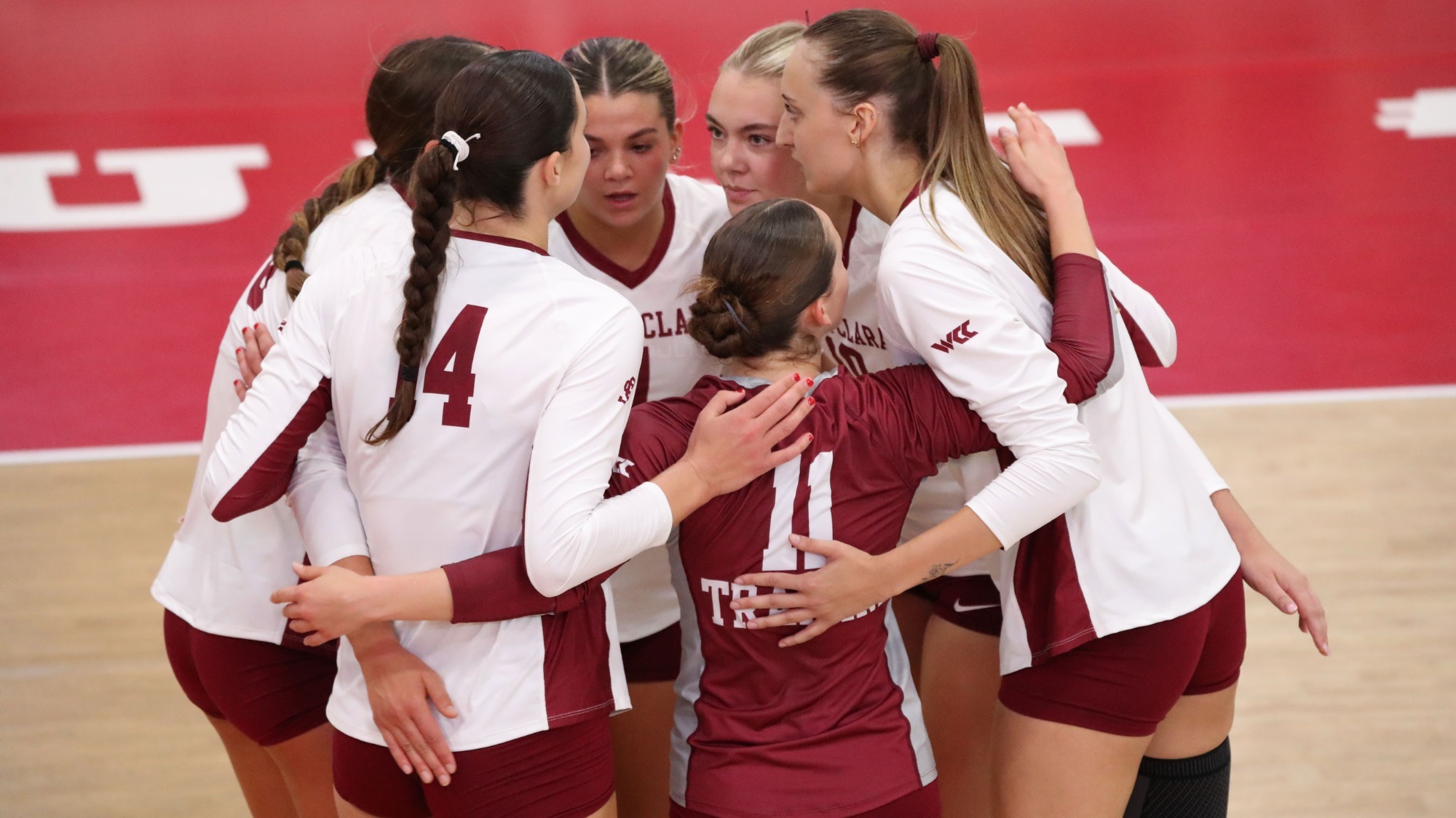 Volleyball huddle vs Eastern Illinois, 8-28-2026