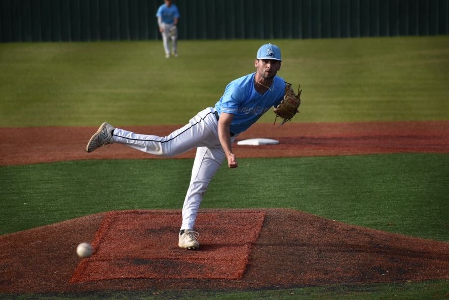 Isaiah O'Brien steps off the mound as he throws a pitch