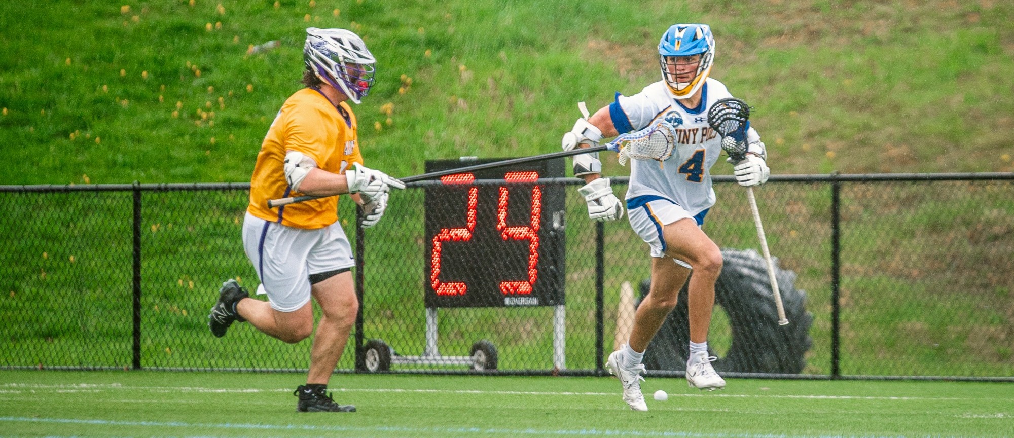 SUNY Poly men's lacrosse players looks for better positioning as the shot clock is close to expiring